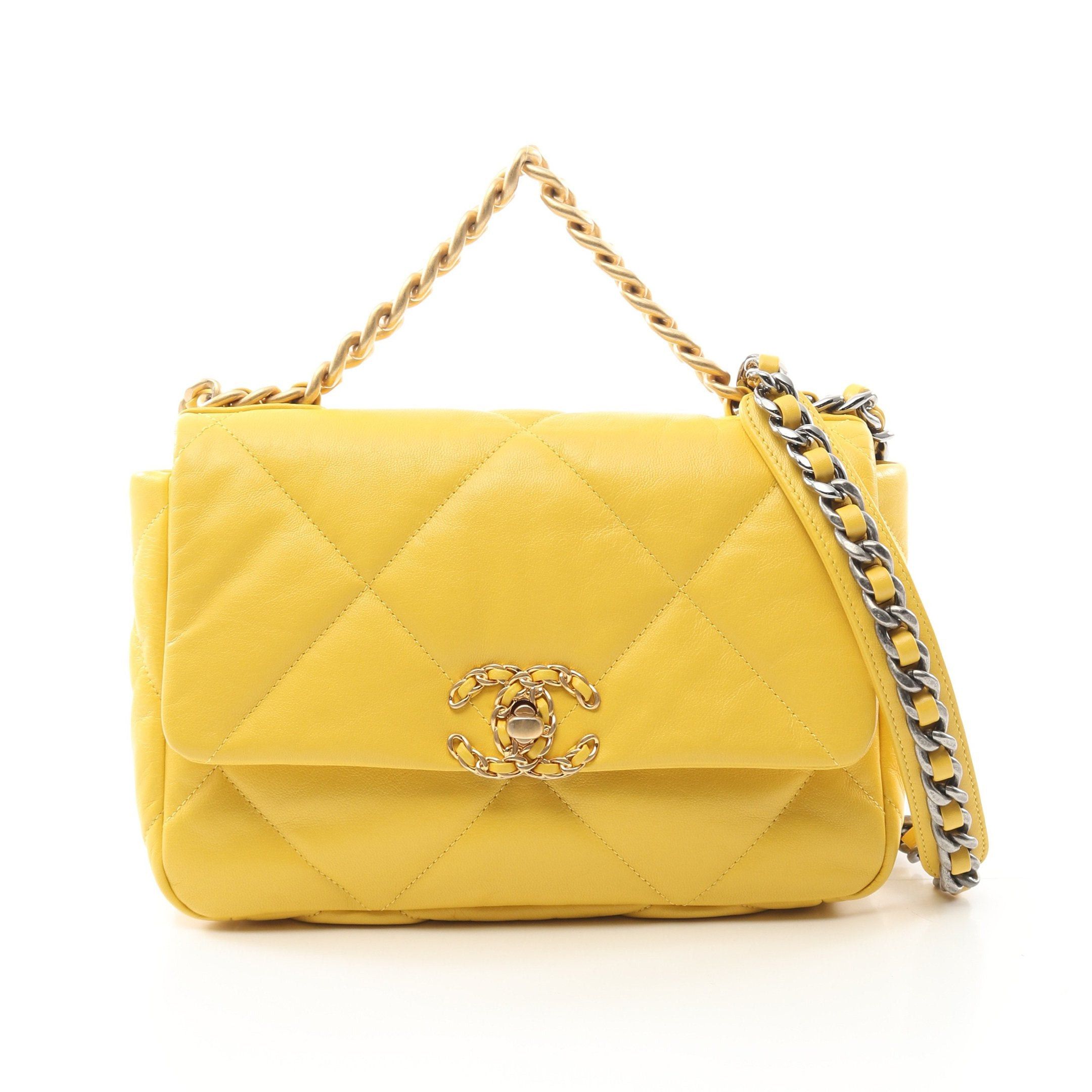 Chanel 19 Dizeneuf Matelasse Chain Shoulder Bag Lambskin Yellow Combination Metal Fittings, Women's
