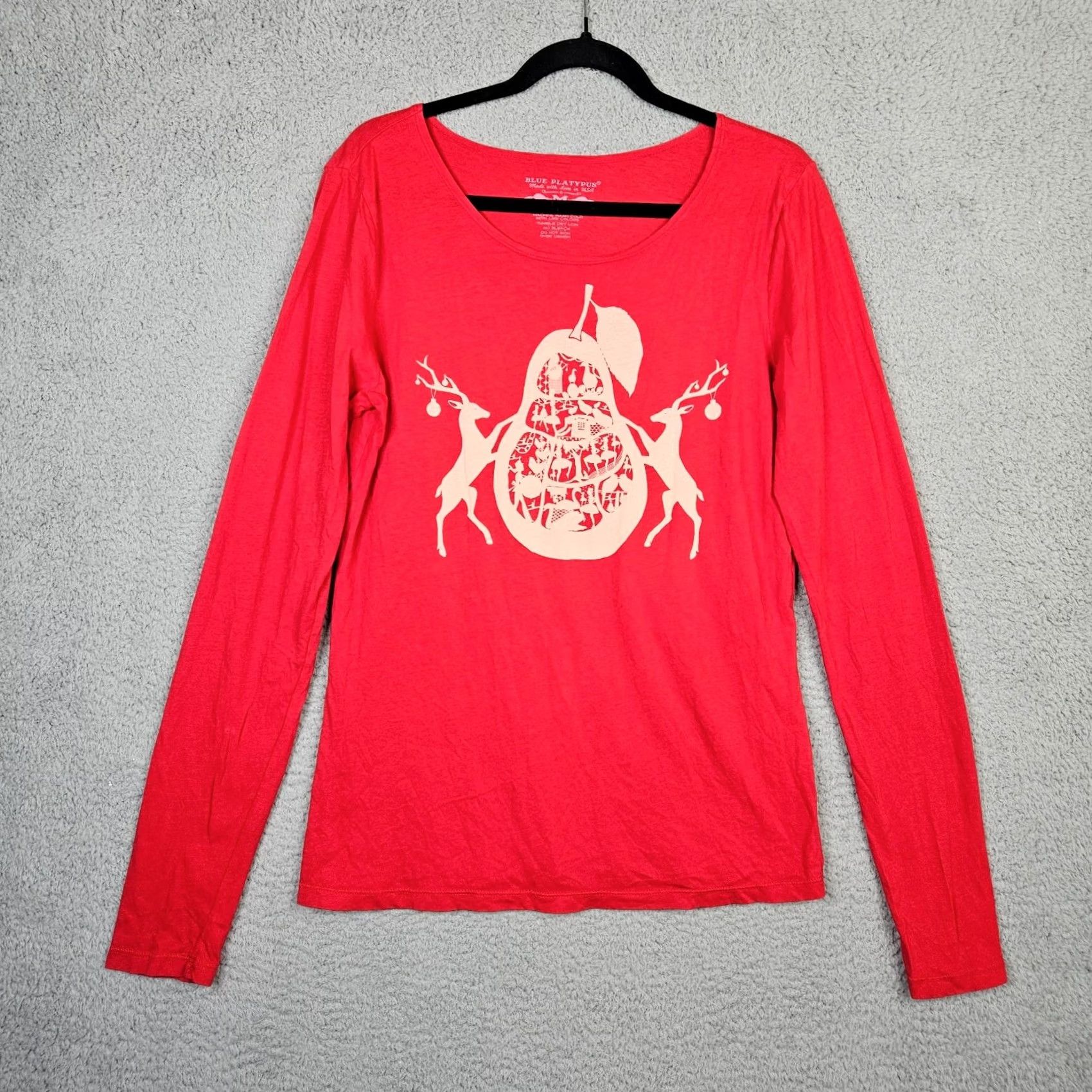 Vintage Blue Platypus T-Shirt Women M Red Solid Cotton Graphic Printed Tee Short Sleeve Casual Size M / US 6-8 / IT 42-44 - 2 Thumbnail