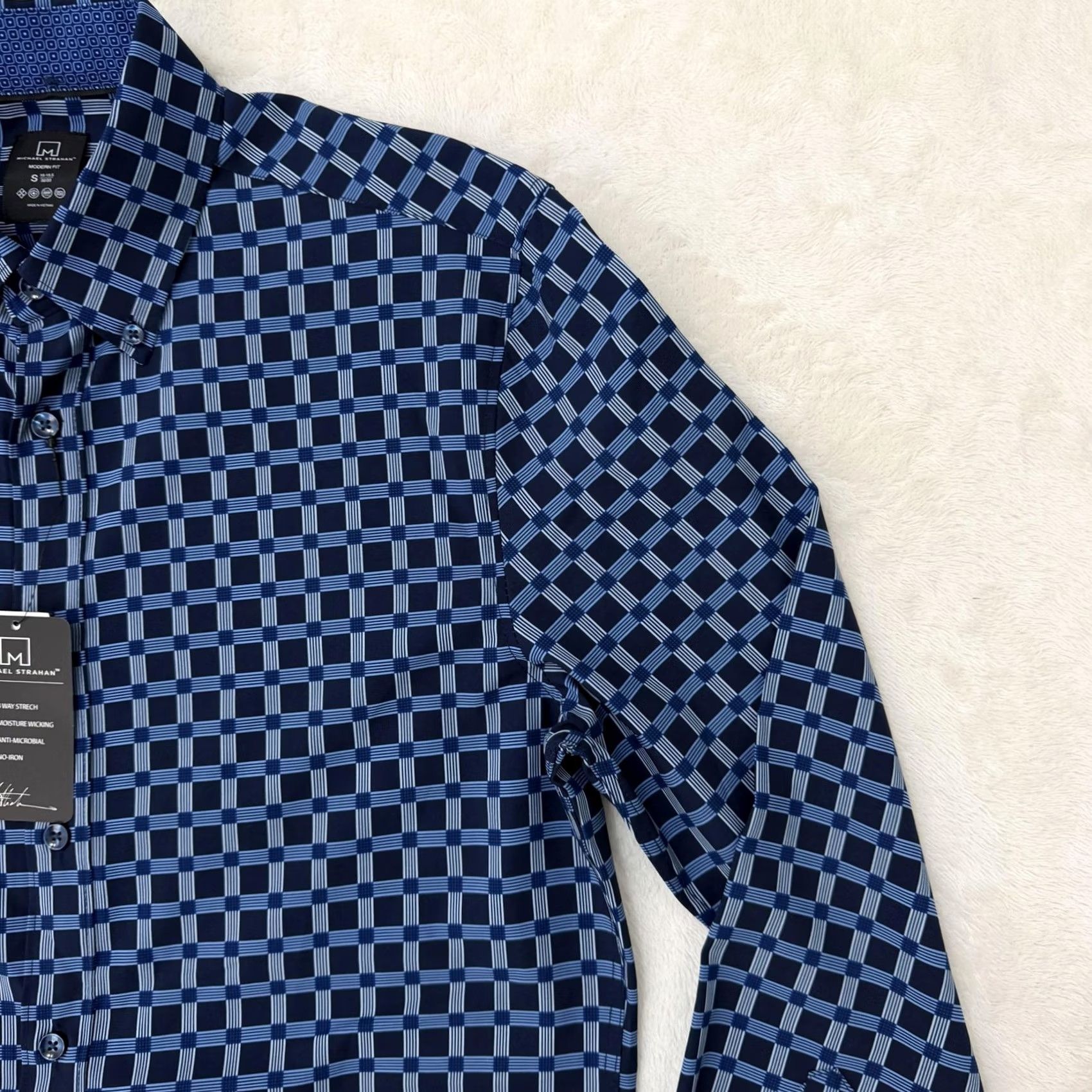 Vintage Michael Strahan Shirt Mens Small Blue Check Stretch Button Up Non Iron Shirt Size US S / EU 44-46 / 1 - 3 Thumbnail