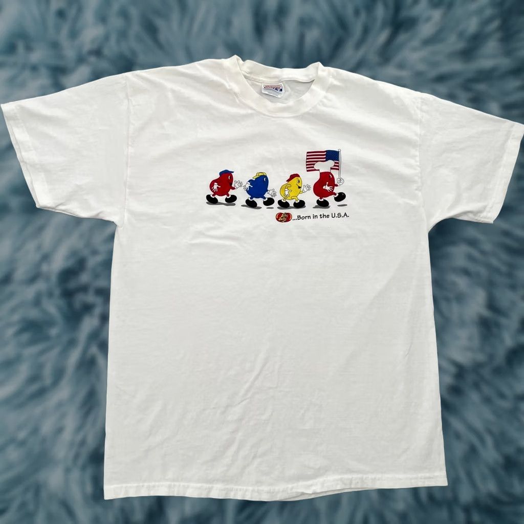 Hanes VINTAGE Jelly Belly Beans Shirt Adult Large White Born In The USA Promo Tee Mens Size US L / EU 52-54 / 3 - 1 Thumbnail