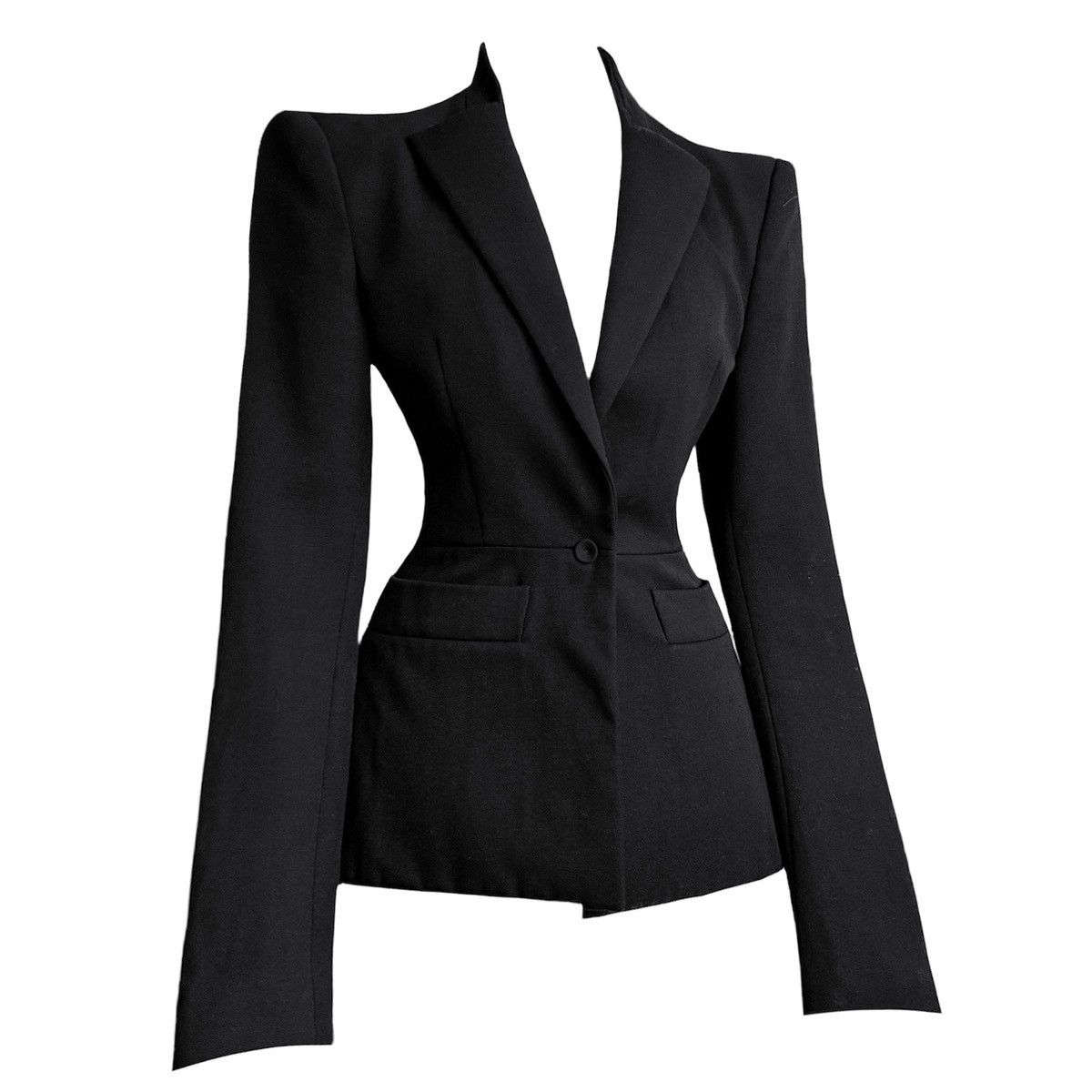 image of Balenciaga Fitted Jacket With Power Shoulders in Black, Women's (Size XS)