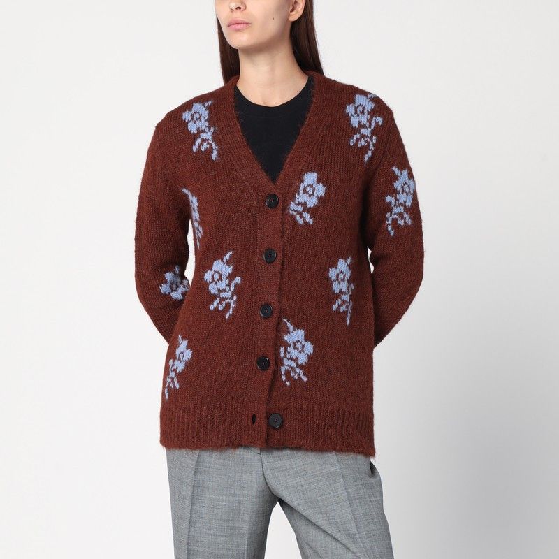 Jil Sander Jil Sander Brown Cardigan With Floral Inlay Size XS / US 0-2 / IT 36-38 - 1 Thumbnail