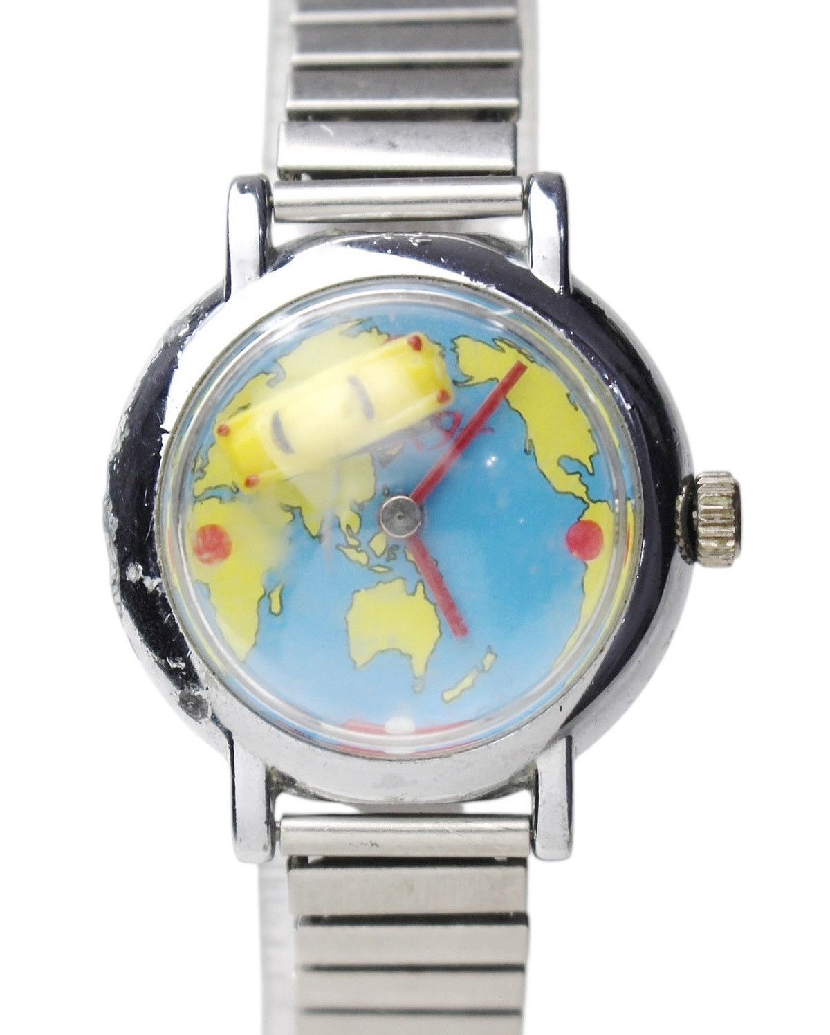 Vintage 1990S JAPANESE MADE MECHANICAL WIND-UP WORLD MAP WATCH Size ONE SIZE - 3 Thumbnail
