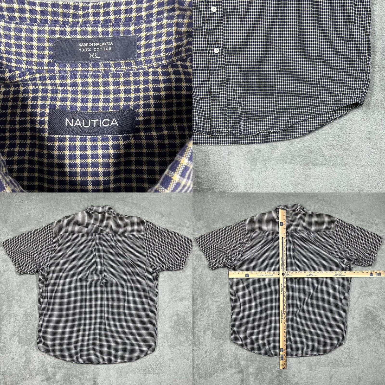 Nautica Nautica Shirt XL Button-Down Short Sleeve Navy Blue Yellow Checkered Multicolor Men Regular Fit Size US XL / EU 56 / 4 - 8 Thumbnail
