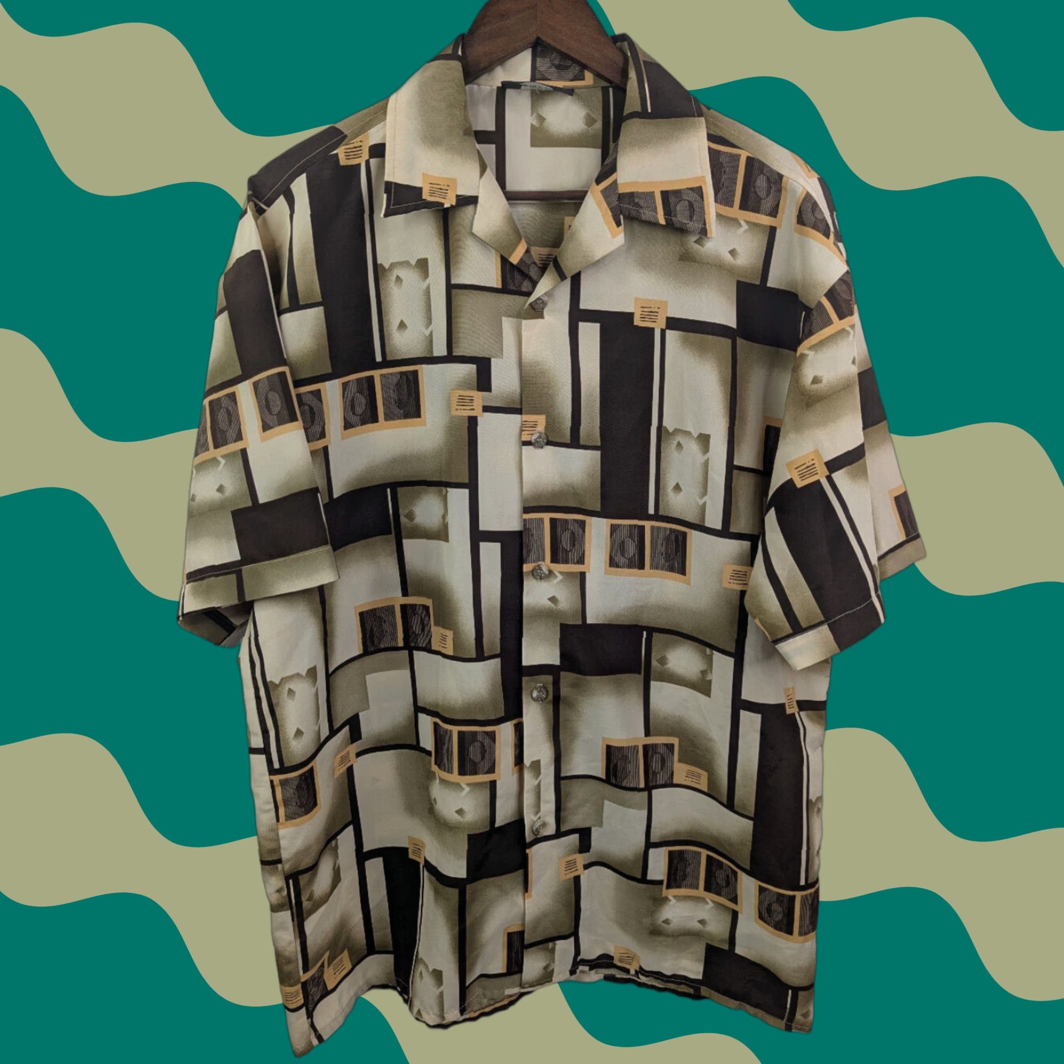 Vintage VINTAGE Solo Shirt Mens M Geometric Short Sleeve Button-Up USA Abstract Size US M / EU 48-50 / 2 - 1 Thumbnail