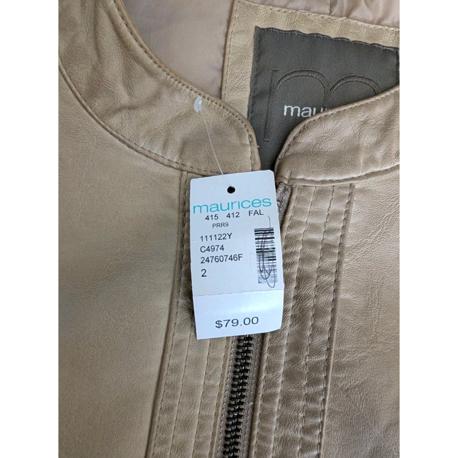 Vintage Maurices NWT Womens Size 2 Faux Leather Moto Jacket Coat Zipper Ribbed Knit Sides Short Length Long Sleeve Motorcycle Jacket Modern Punk Beiges Size XS / US 0-2 / IT 36-38 - 5 Thumbnail