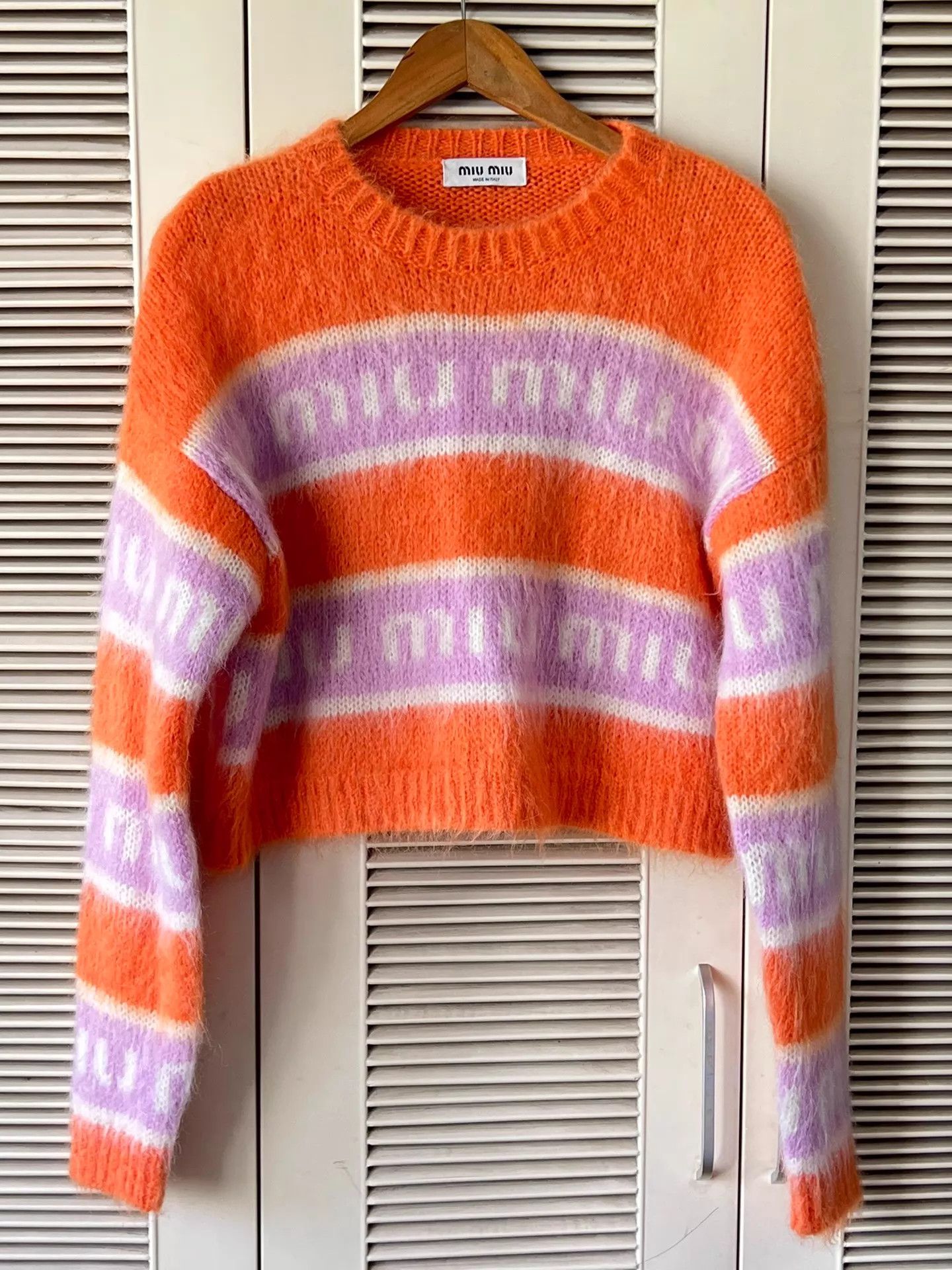 Miu Miu MIU MIU Mohair Sweater 38 Orange-Purple Stripe Logo 2022 FW Size XS / US 0-2 / IT 36-38 - 1 Thumbnail