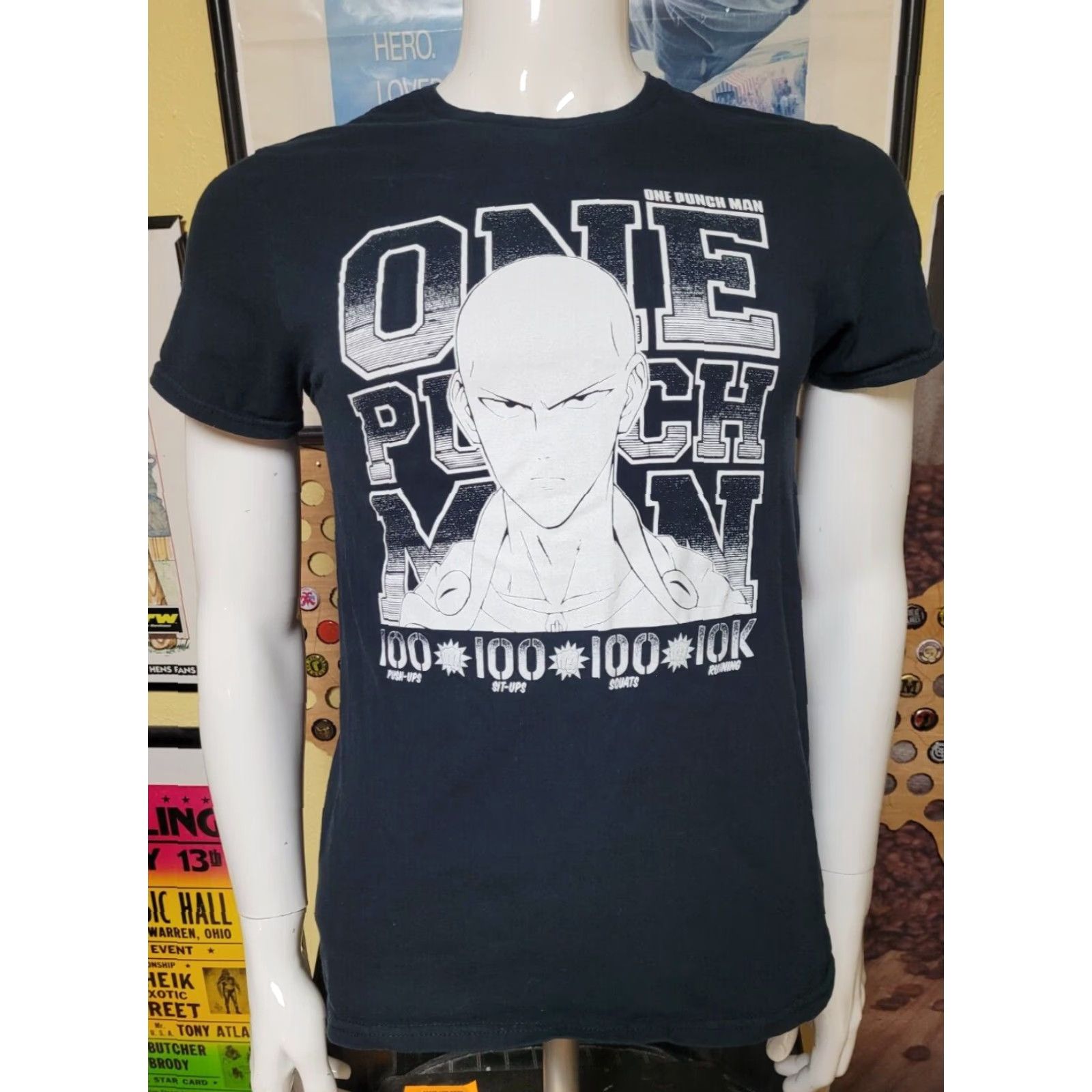 Vintage One Punch Man T-Shirt S Mens Small Black Anime Shirt Modern Cotton Solid Short Sleeve Crew Neck Size US S / EU 44-46 / 1 - 2 Thumbnail