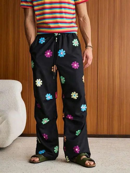 Japanese Brand × Vintage Flowered Loose fit baggy drill Y2K CentralCee sweatpants Size US 32 / EU 48 - 1 Thumbnail