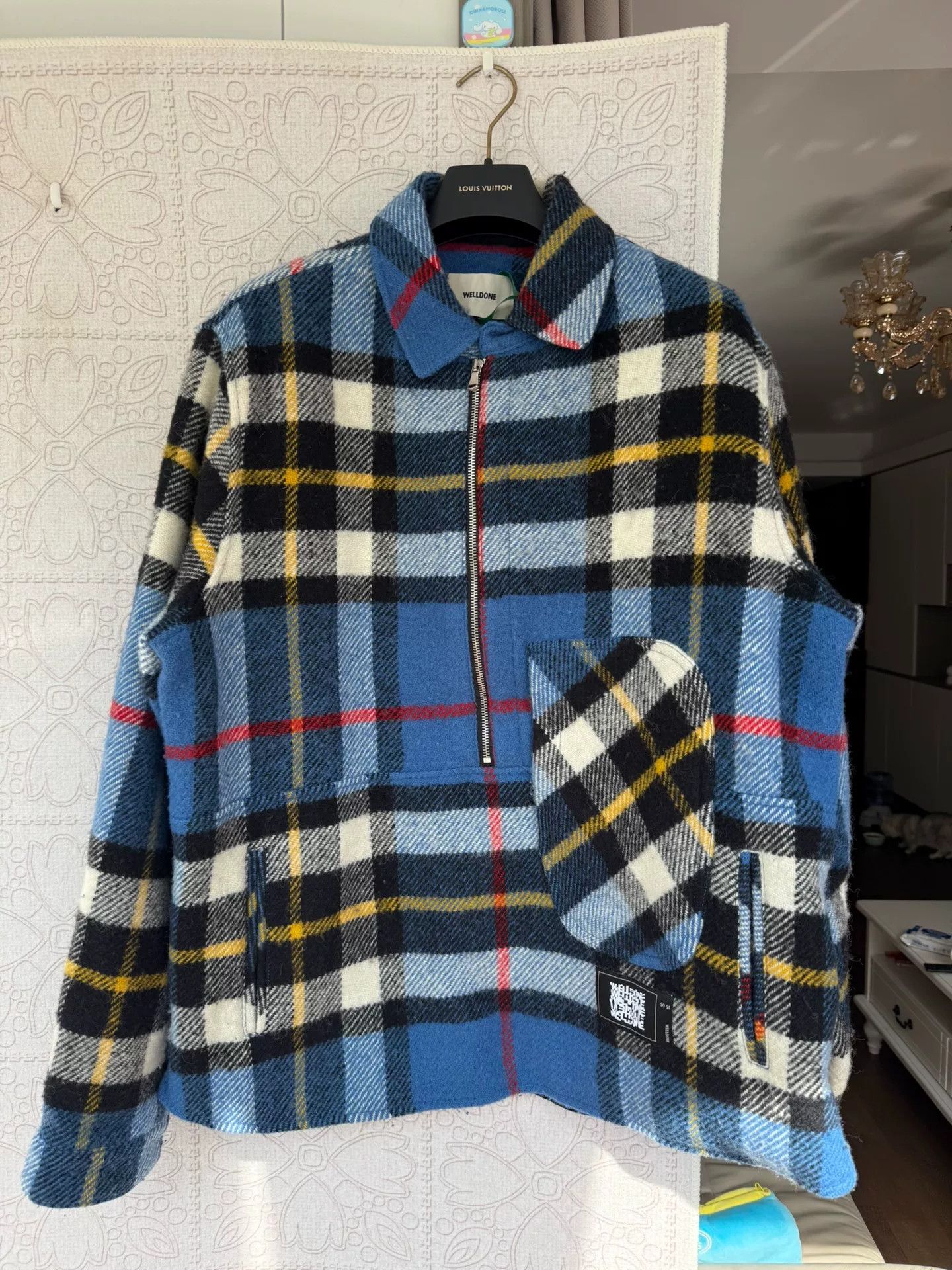 WE11DONE blue checkered wool half-zip jacket Size US M / EU 48-50 / 2 - 1 Thumbnail