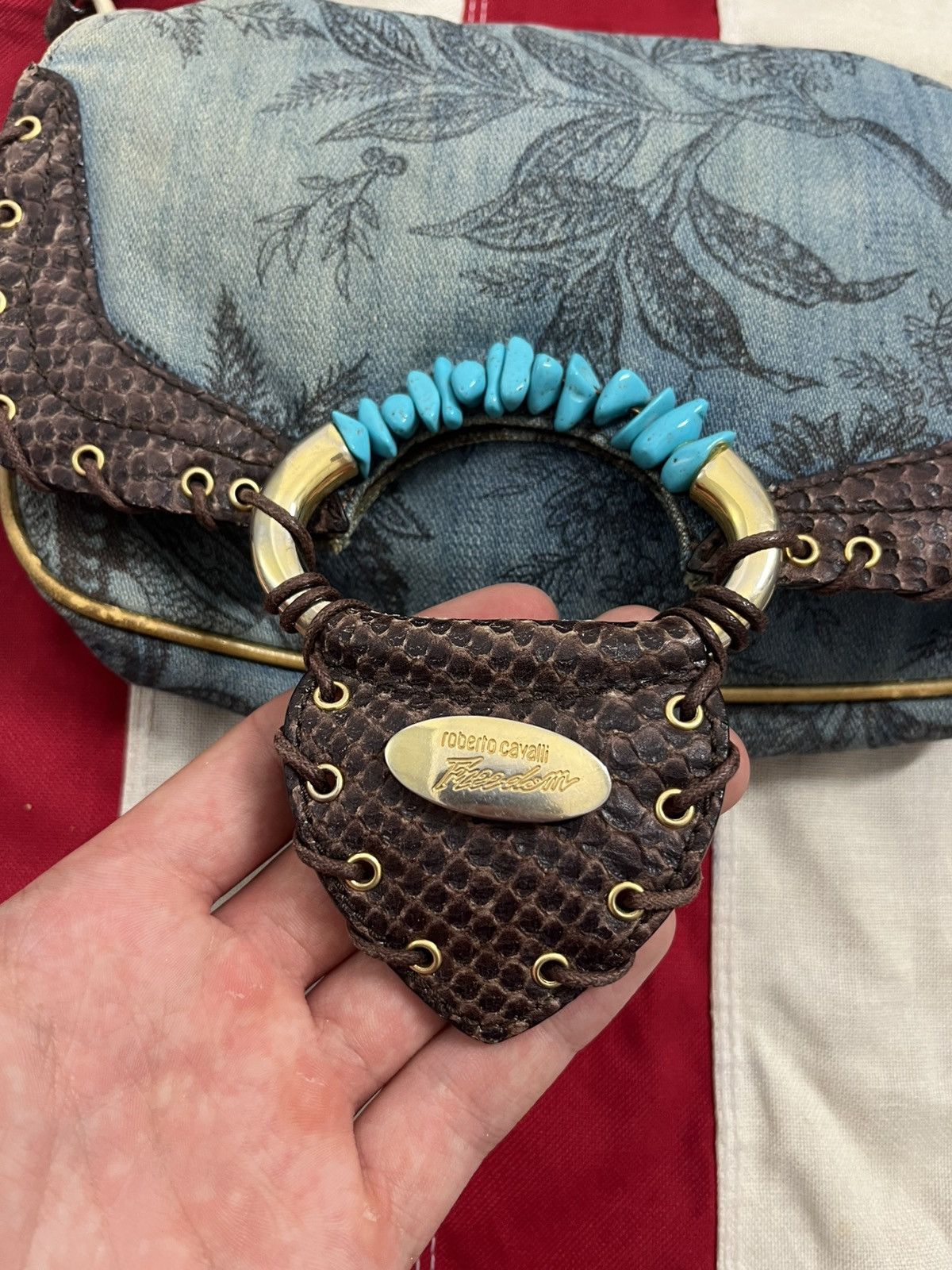 Vintage Roberto Cavalli Freedom Denim Shoulder Bag Y2K
