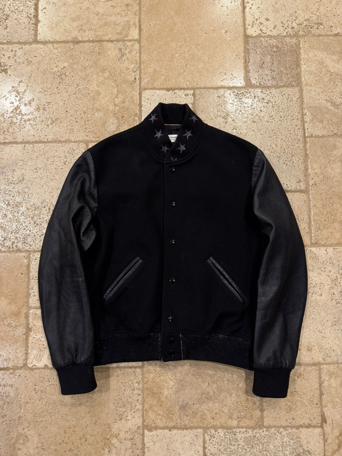 Saint Laurent Paris Saint Laurent x Hedi FW16 Stars Black Varsity Teddy Jacket Size US XL / EU 56 / 4 - 6 Thumbnail