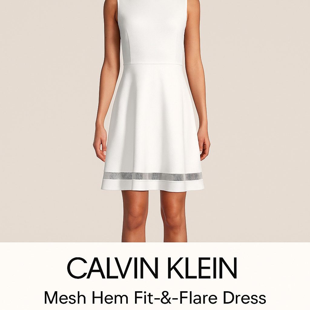 Calvin Klein Calvin Klein White Mesh Hem Fit-&-Flare Dress Classic Size 6 Size M / US 6-8 / IT 42-44 - 2 Thumbnail