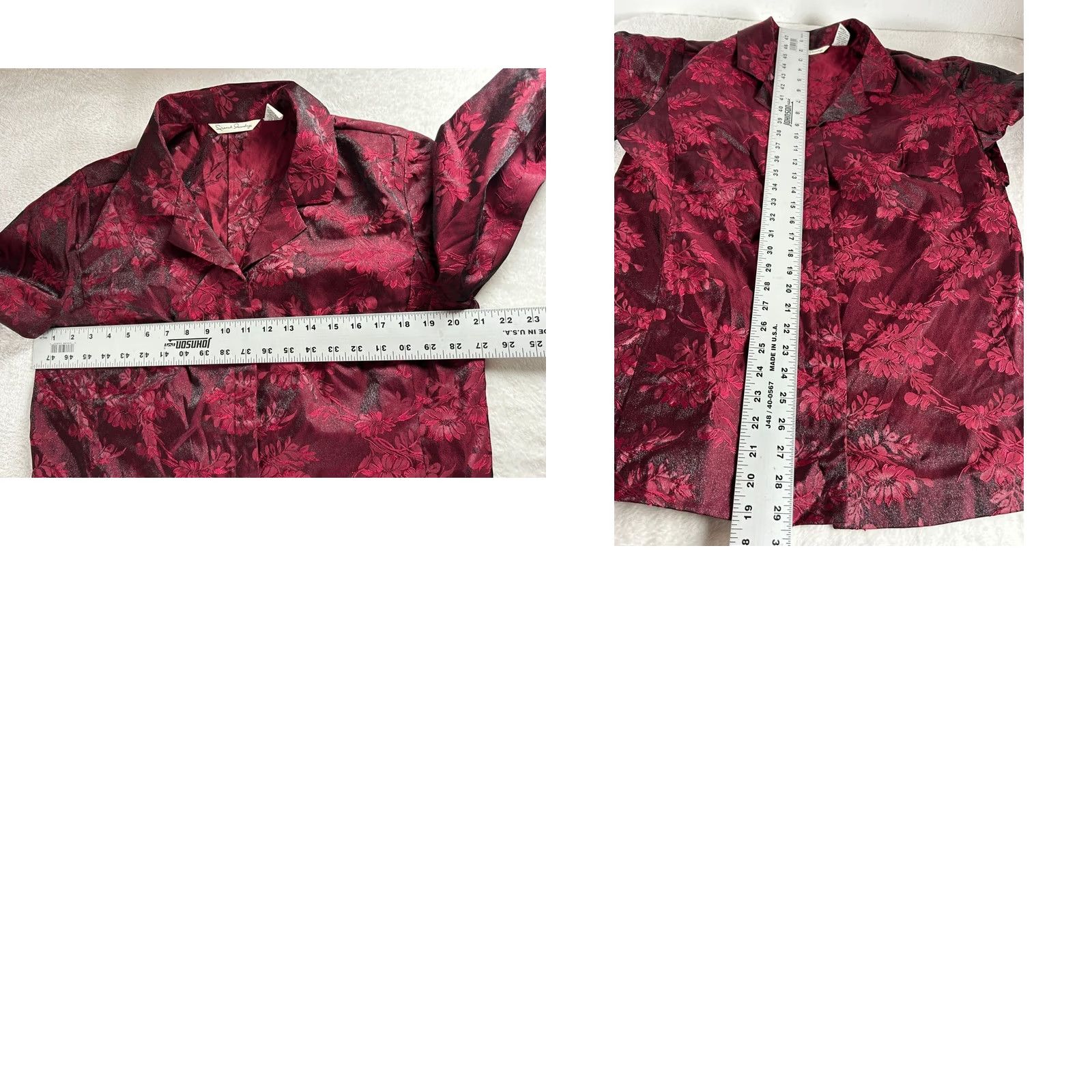 Vintage French Laundry Shirt Large Ruby Red Silk Blend Floral Dressy Button Up New Women Size L / US 10 / IT 46 - 8 Thumbnail