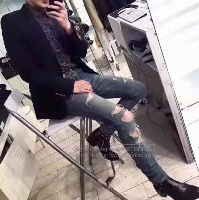 Saint Laurent Paris Saint Laurent Paris Blue Big Destroyed Denim Jeans Size US 31 - 9 Thumbnail