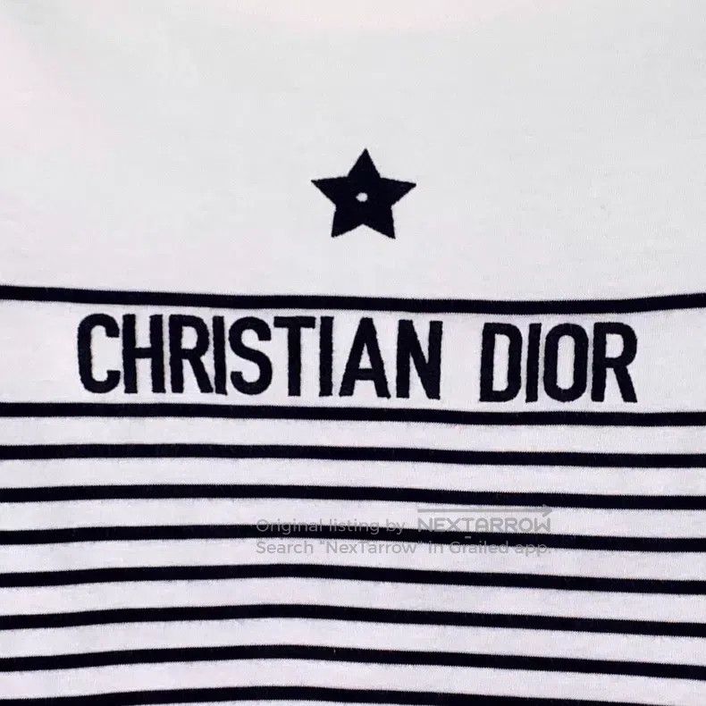 Dior Dior White striped letter print cotton round-neck short-sl Size M / US 6-8 / IT 42-44 - 4 Thumbnail