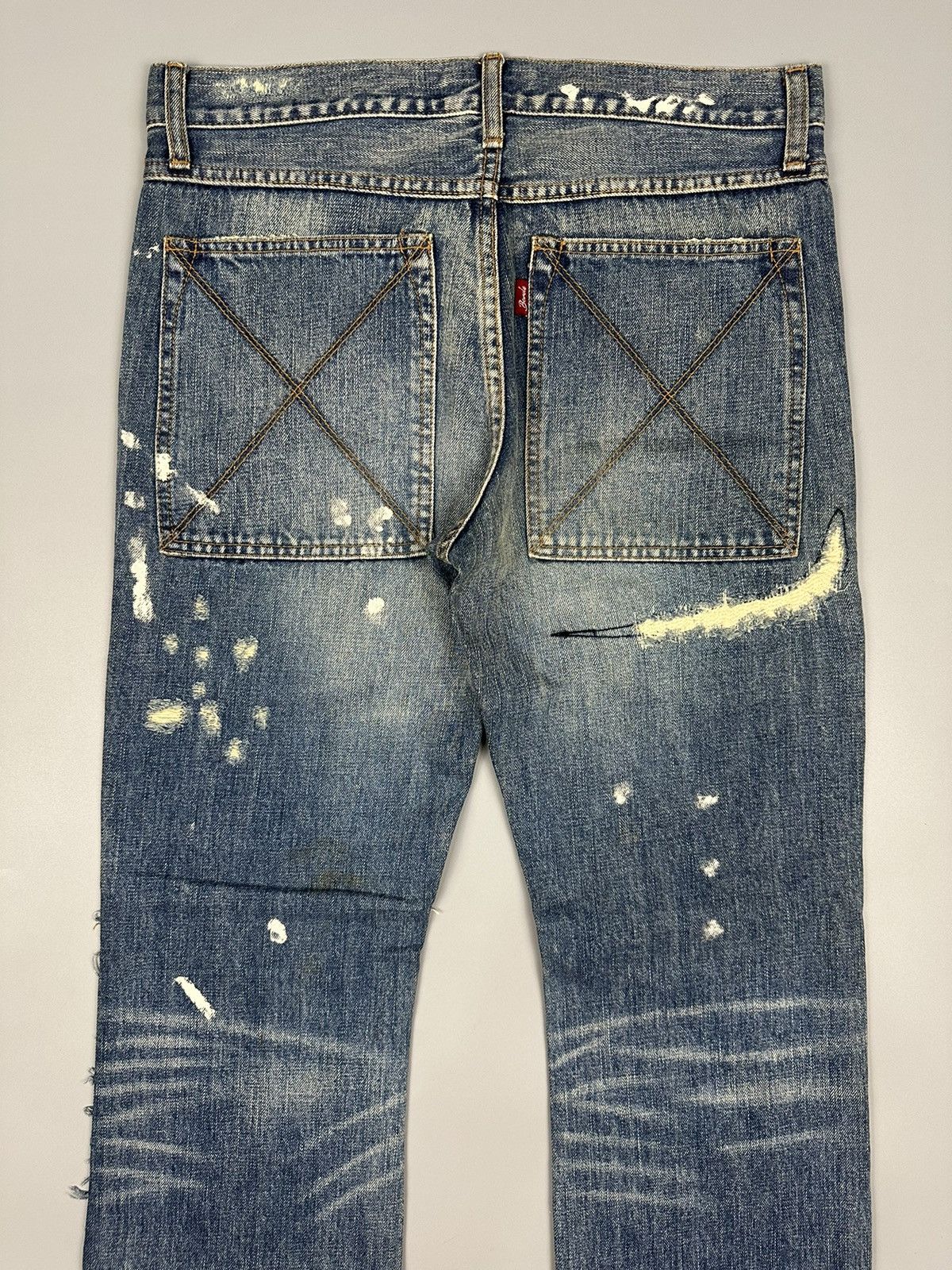 If Six Was Nine × Le Grande Bleu (L.G.B.) Distressed Bonds & Peace Boro Sashiko Flared Denim Size US 31 - 6 Thumbnail