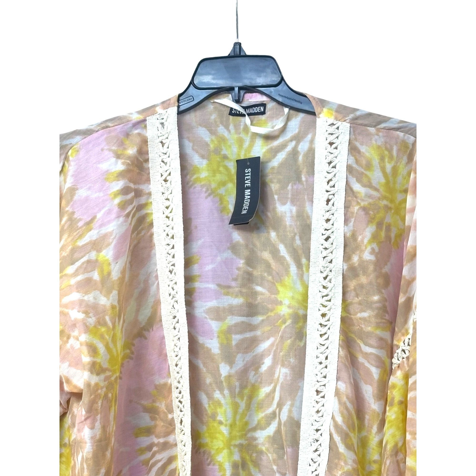 Steve Madden Steve Madden Crochet-Trim Tie-Dyed Kimono, Pink, OS Size ONE SIZE - 4 Thumbnail