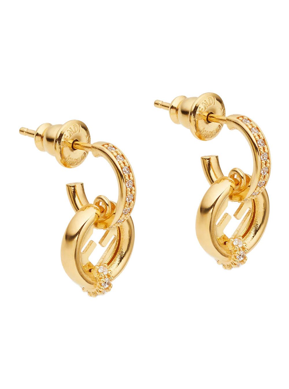 Fendi Ever Round Earrings with Gold Color Brass Crystal Decoration for Women Size ONE SIZE - 1 Thumbnail