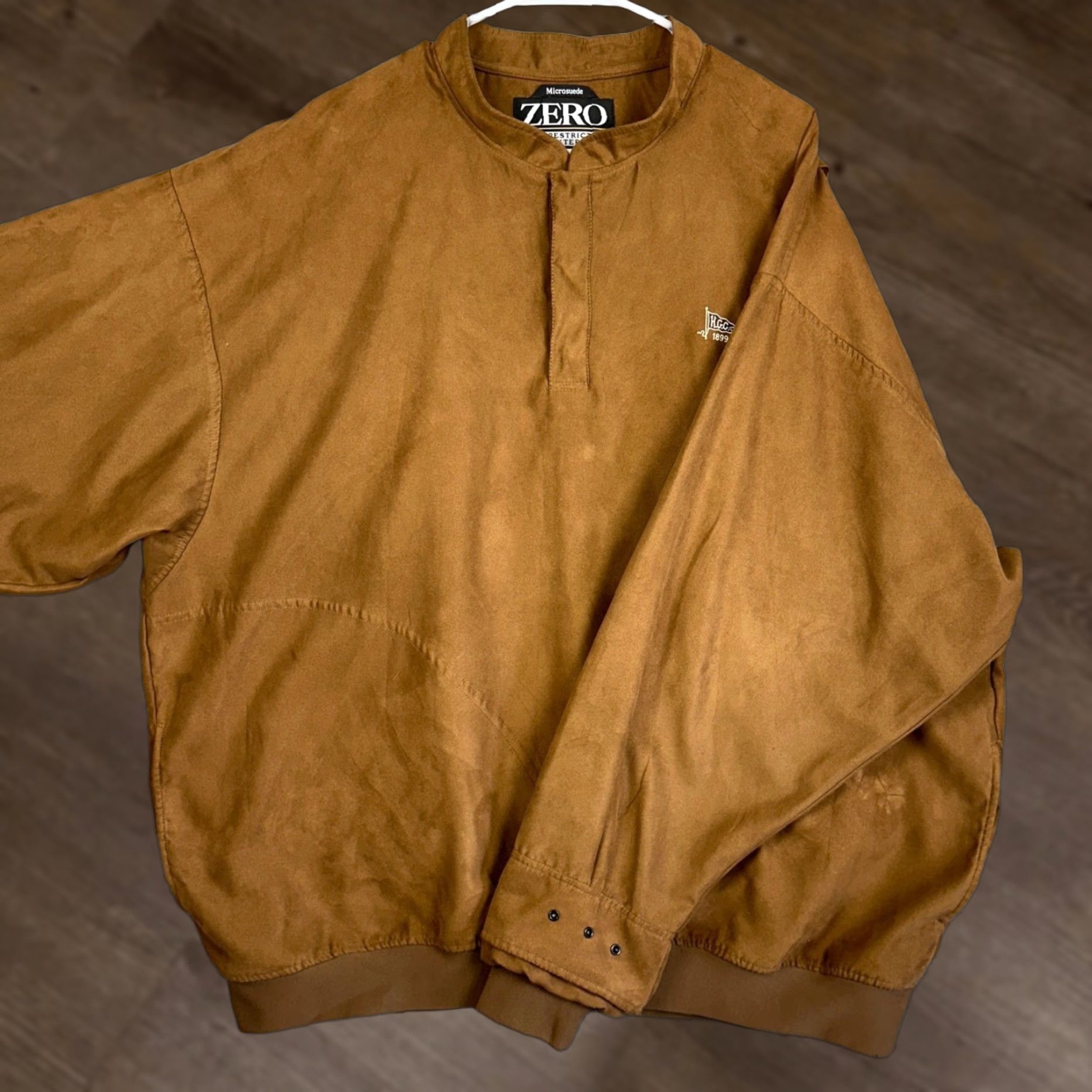 Vintage Zero Restriction Jacket Mens 3XL Brown Golf Snap Button Pullover Logo Microsuede Windshirt Jacket Size US XXL / EU 58 / 5 - 1 Thumbnail