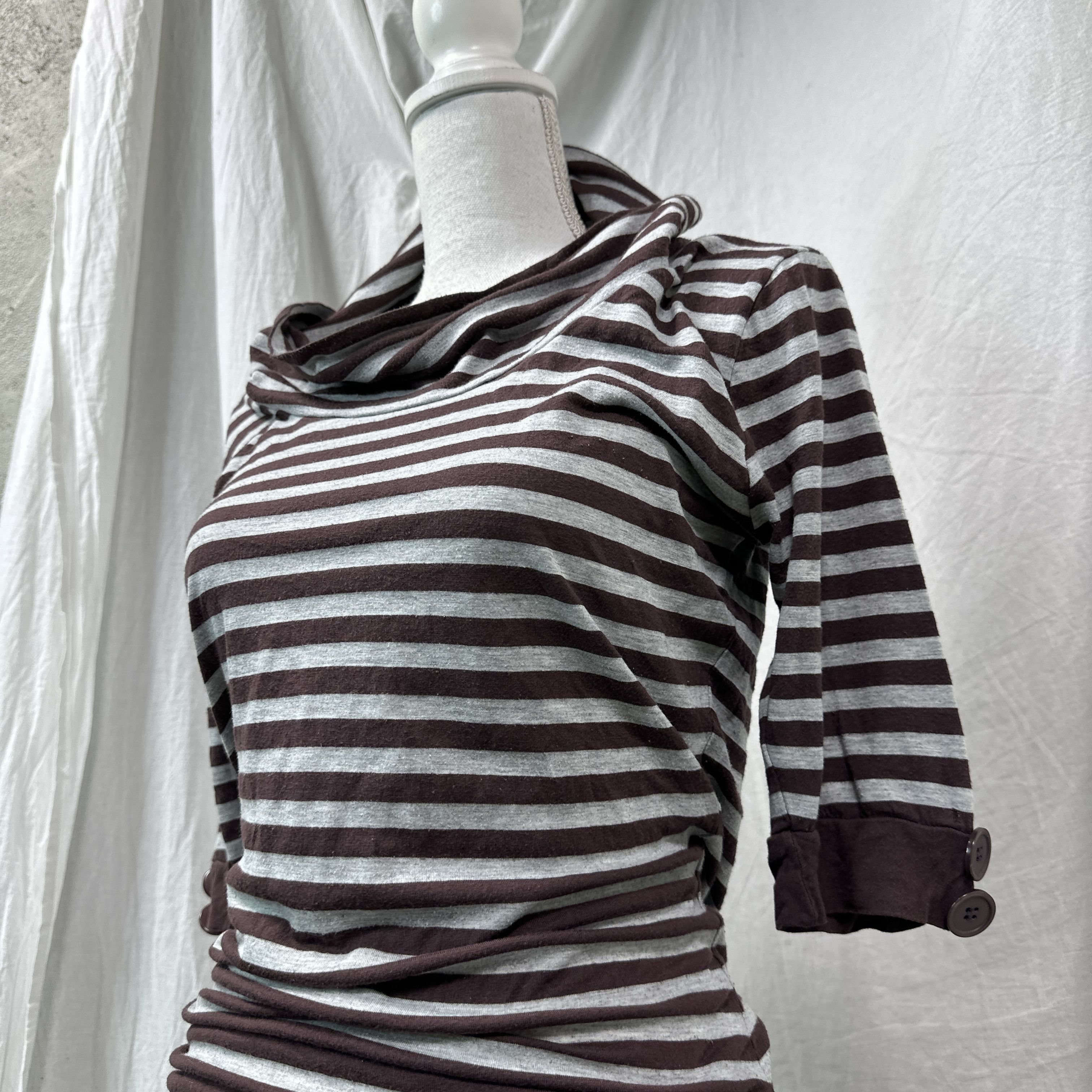 Vintage Vintage Avant Garde Grunge Striped Big Collar Top 00s Size M / US 6-8 / IT 42-44 - 6 Thumbnail