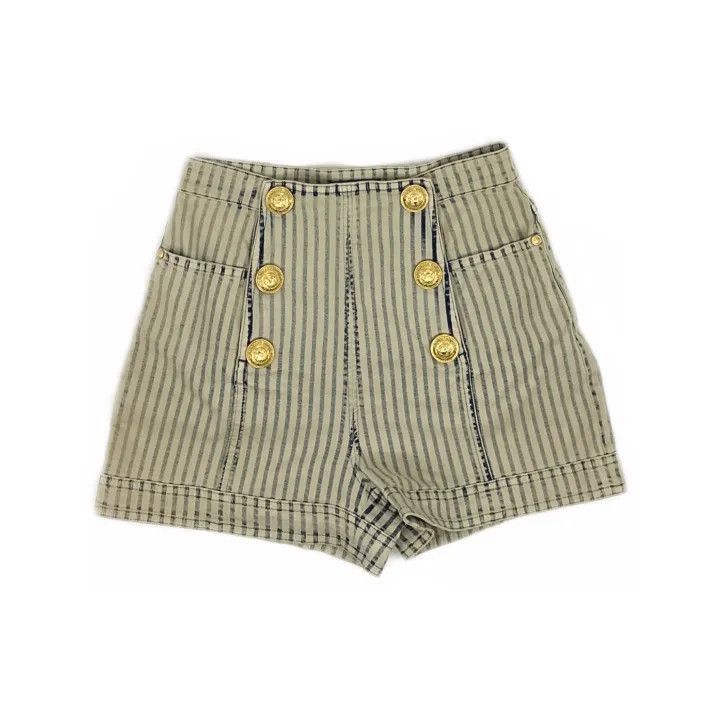 Balmain Balmain Striped Button Decorated Shorts -2507 Size US 36 / EU 52 - 2 Thumbnail