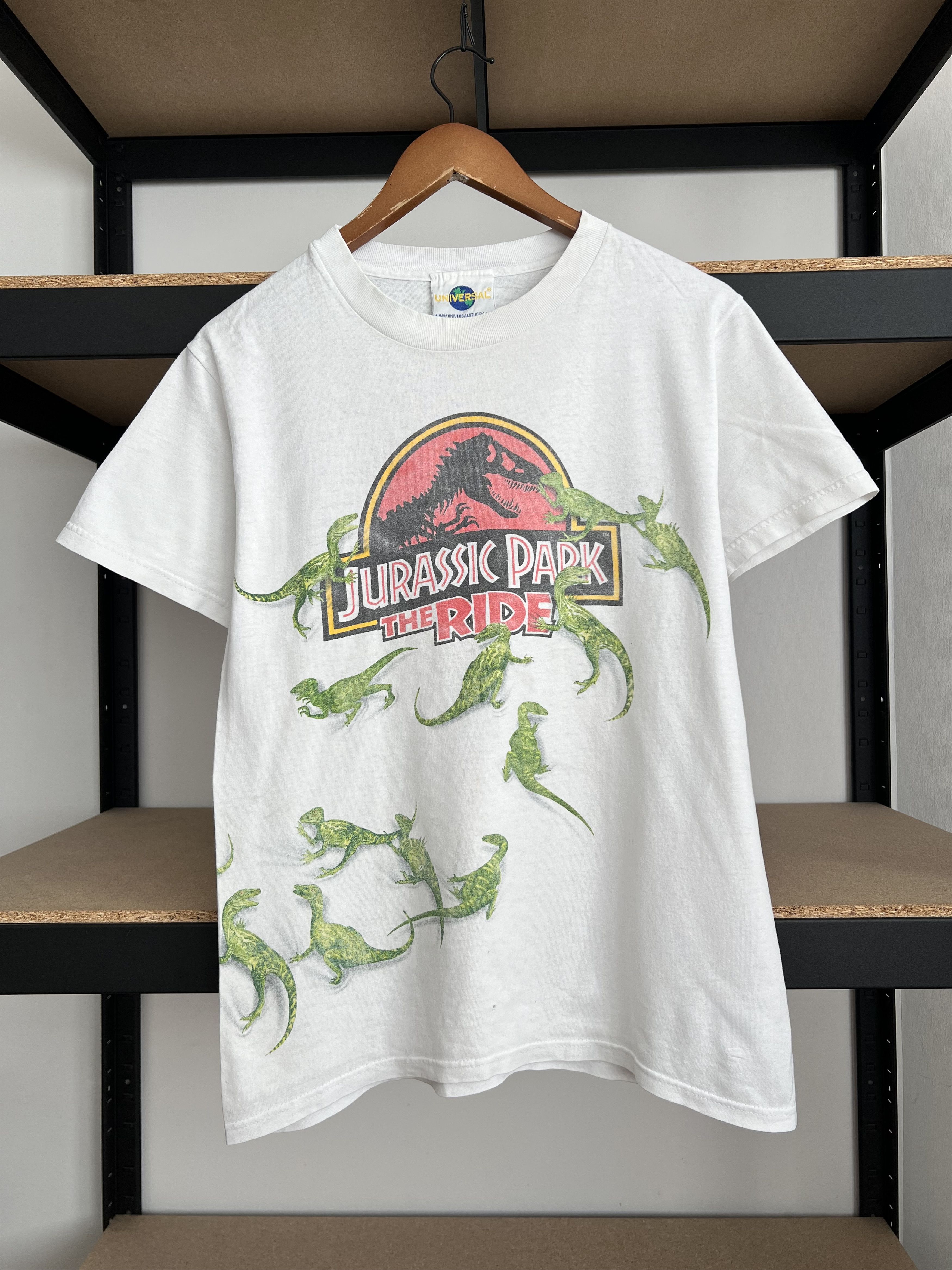 Vintage 90s Jurassic Park The Ride Horror Movie White Tshirt