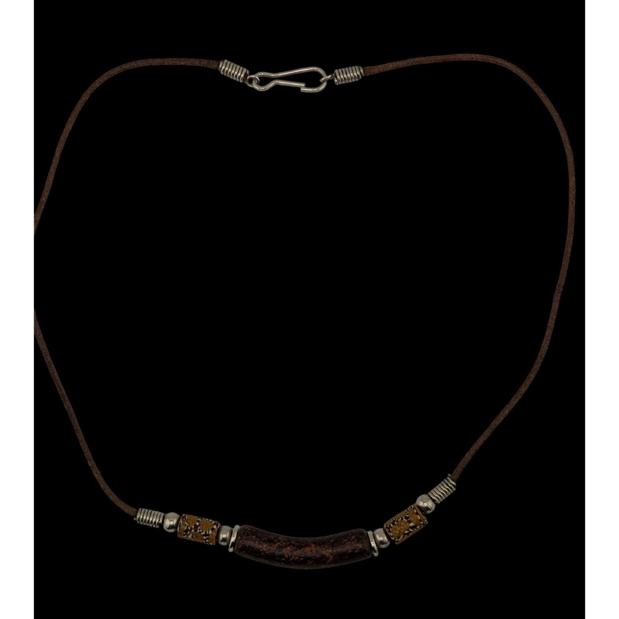 Other Vintage 90s Rustic Brown Cord Necklace With Polymer Clay Bea Size ONE SIZE - 3 Thumbnail