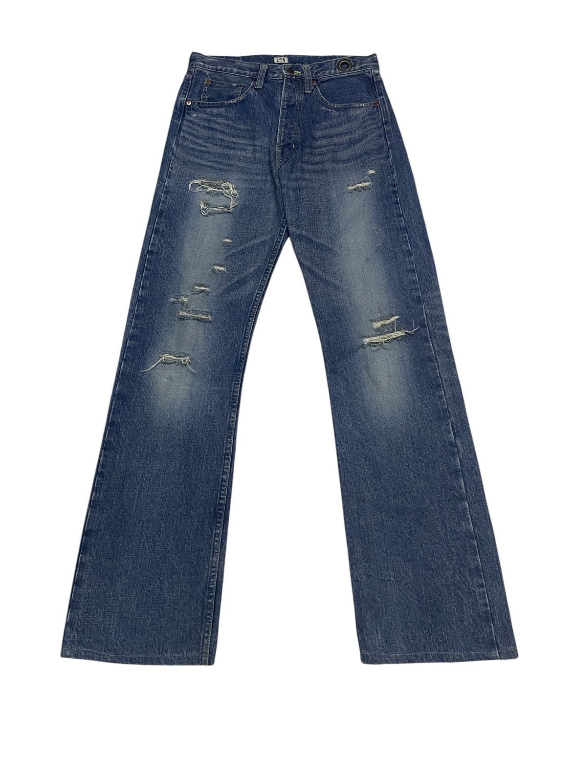 Le Grande Bleu (L.G.B.) Very Rare Vintage Japanese Brand LGB Distressed Jeans 1990s Size US 30 / EU 46 - 1 Thumbnail