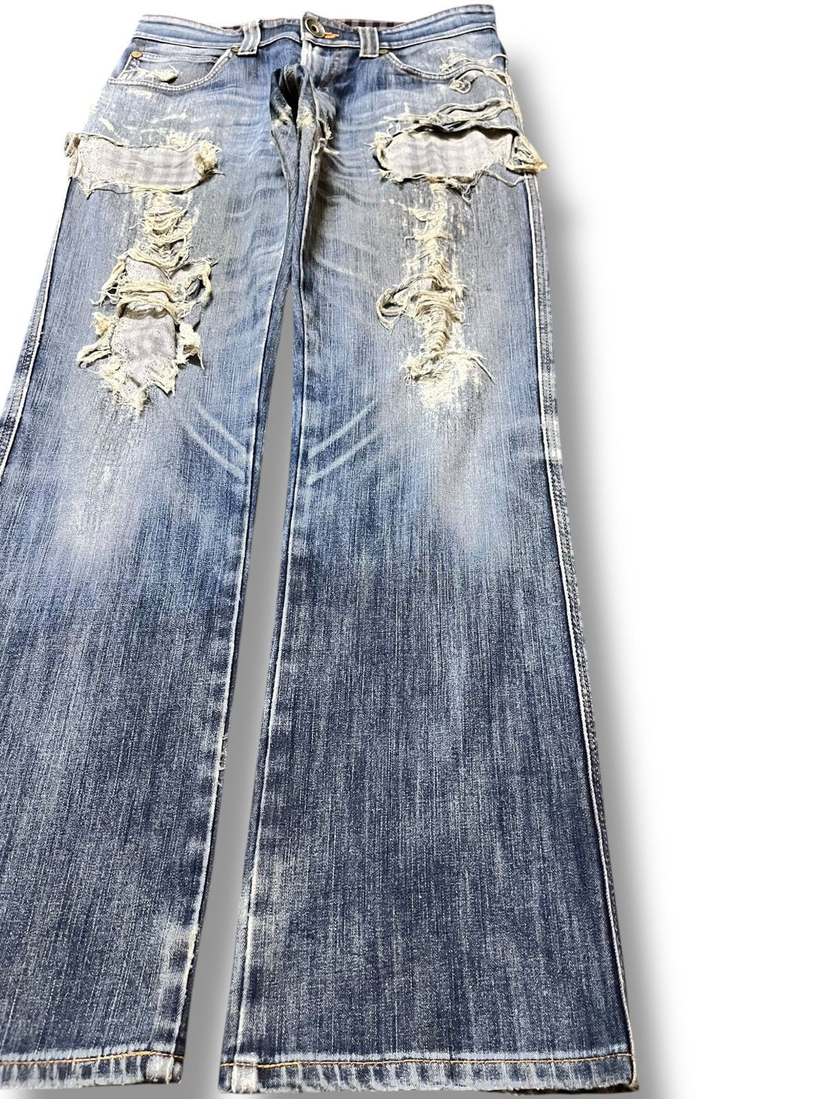 Edwin Vintage Edwin 503 Blue Trip Ripped Distressed Denim Size US 31 - 4 Thumbnail