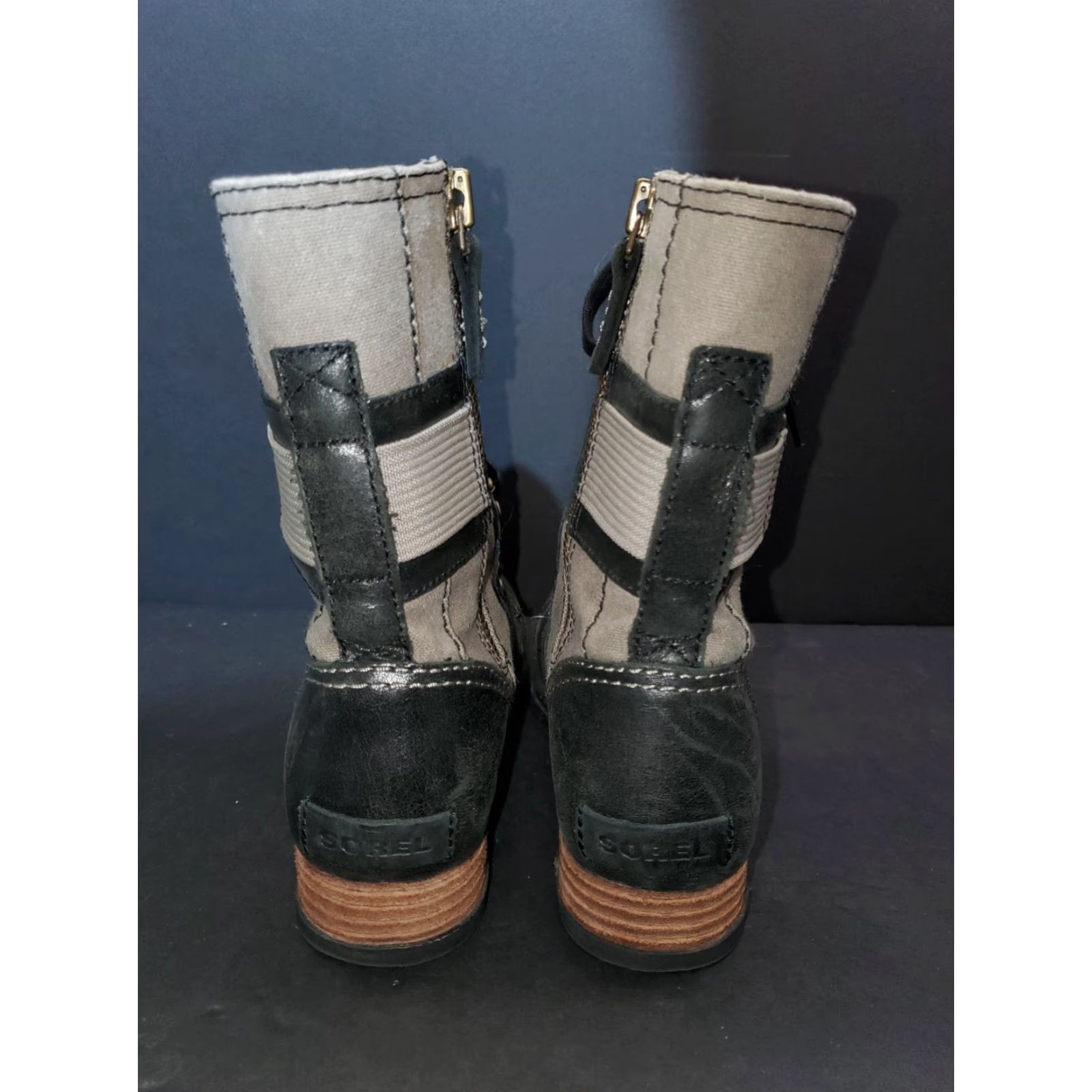 SOREL Sorel Major Carly Lace Up Leather Canvas Boot Womens Size 6 Black Beige Size US 6 / IT 36 - 5 Thumbnail