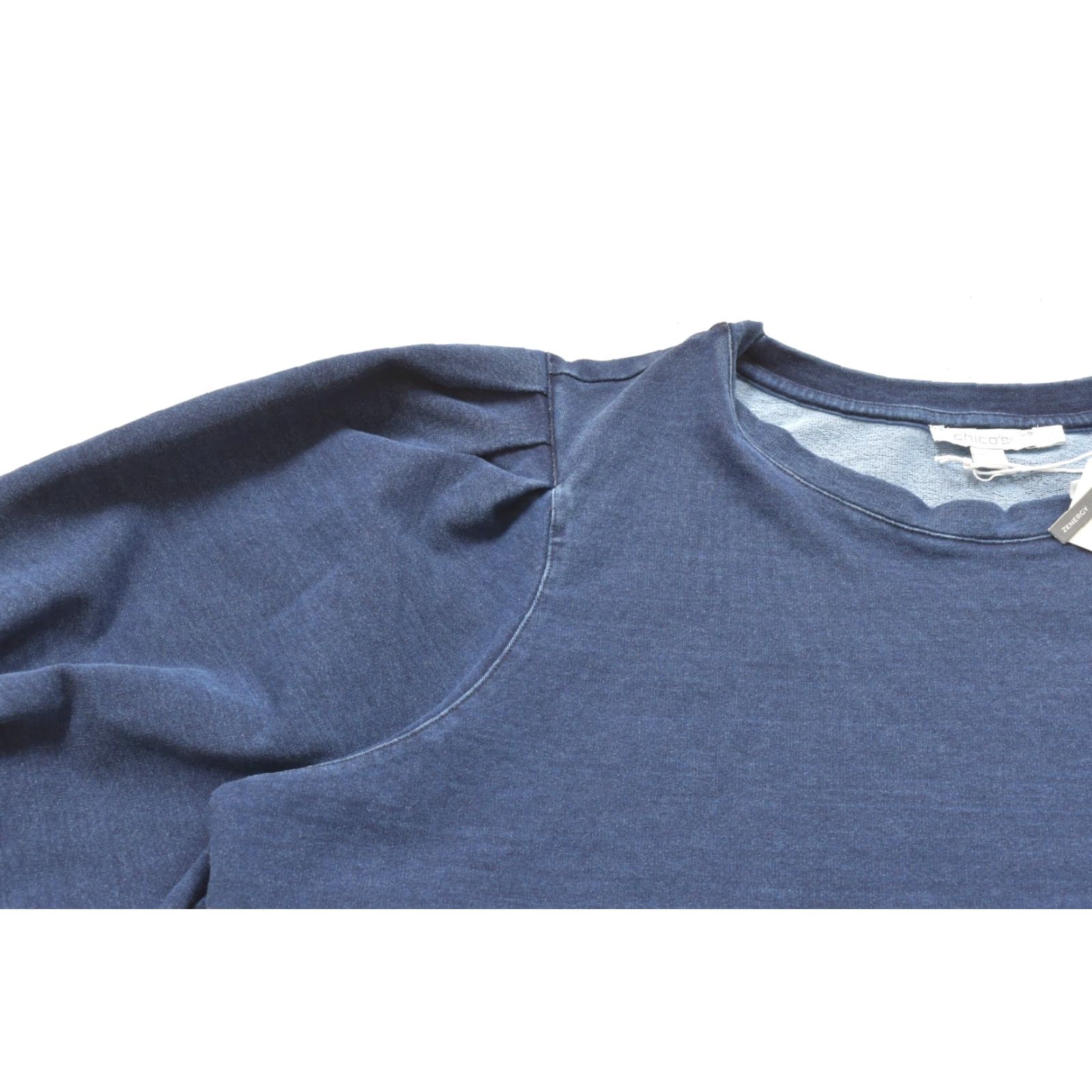 Vintage Chico's Zenergy Women's Blue Puff Sleeve Sweatshirt Top Size 2XL XXL Cotton Pullover Crew Neck Casual Shirt Blouse Size XXL / US 16-18 / IT 52-54 - 5 Thumbnail