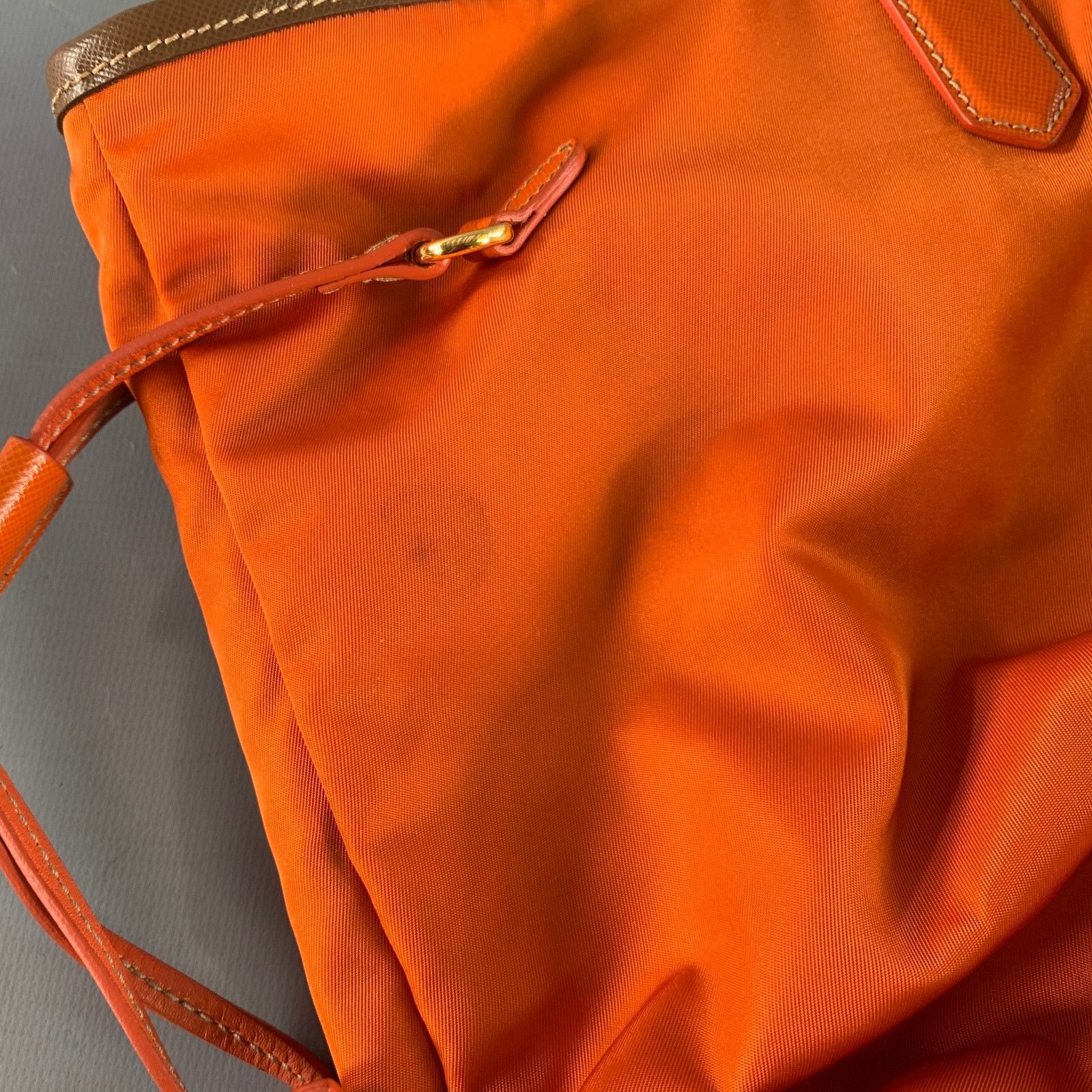 Prada PRADA Orange Gold Saffiano Nylon Leather Trim Tote Handbag Size ONE SIZE - 11 Thumbnail