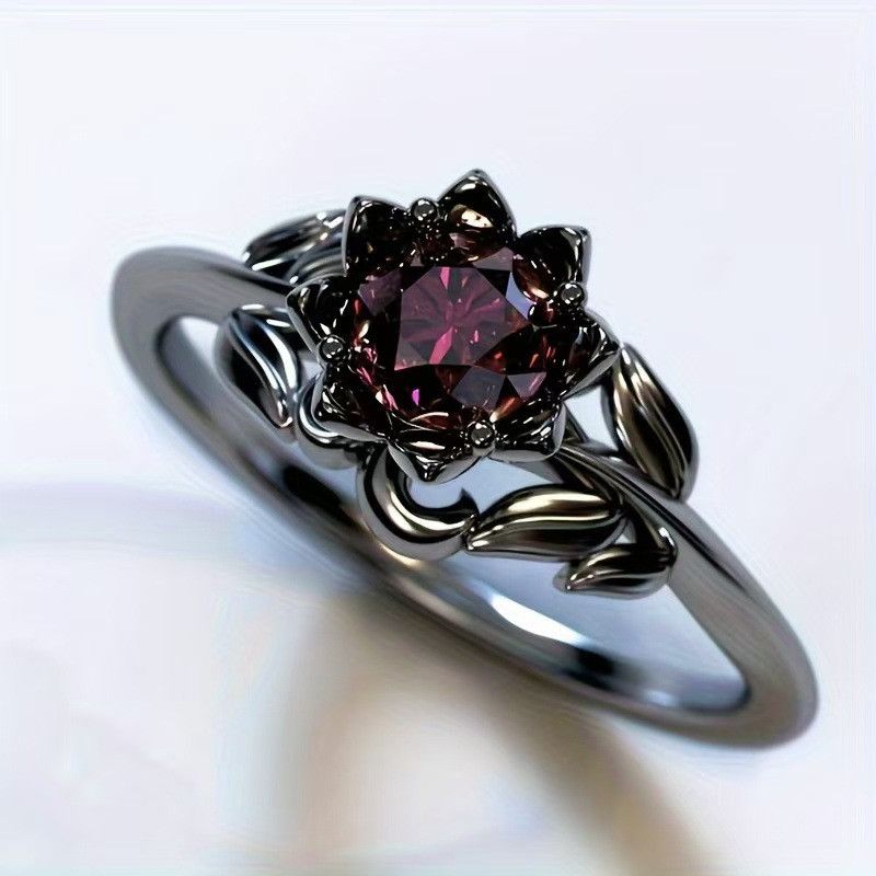 Japanese Brand Black Flower Rounds Ring Size ONE SIZE - 2 Thumbnail