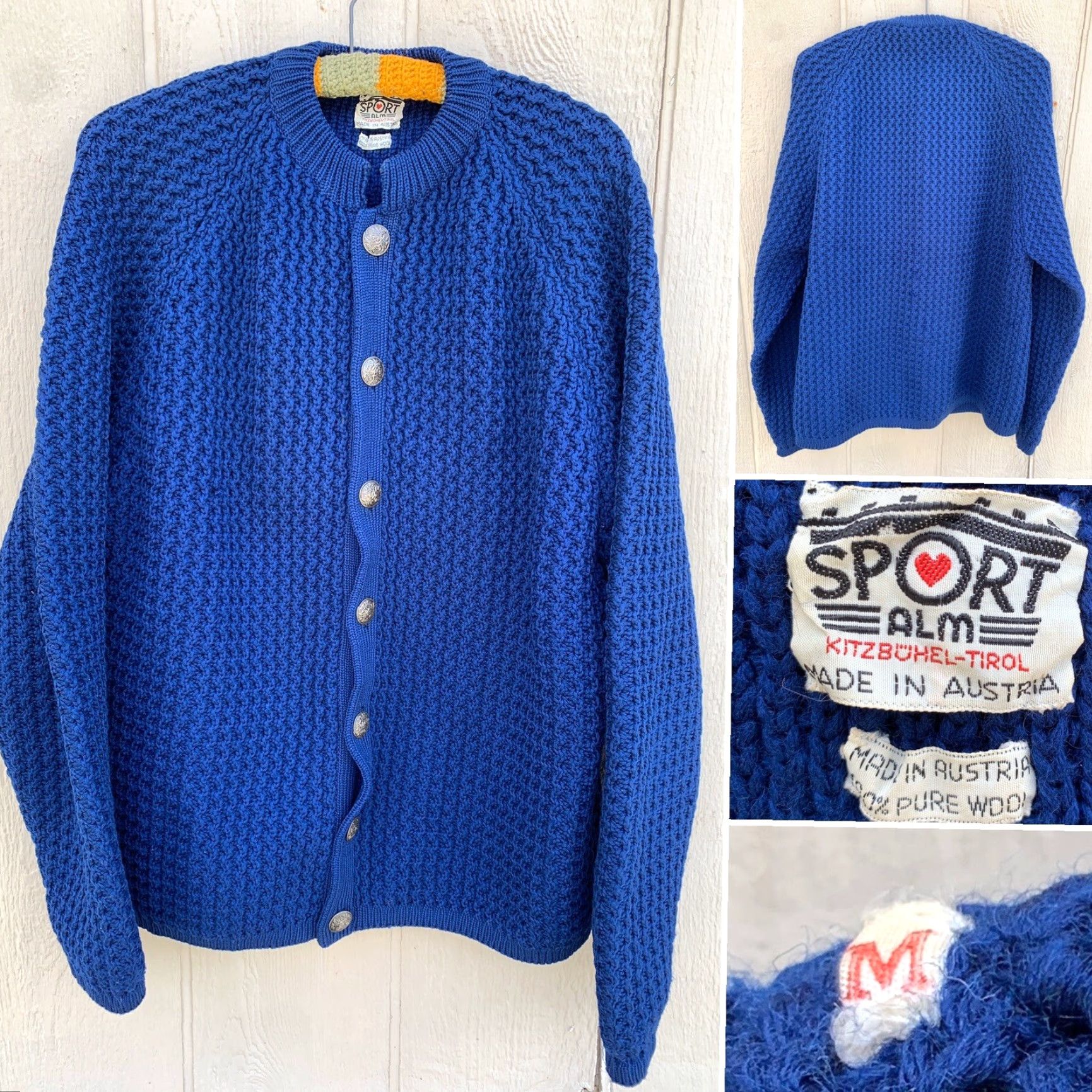 Vintage VINTAGE Sport ALM Kitzbohel-Tirol Made In Austria 100% Wool Cardigan Sweater M Blue Mens Regular Cardigan Wool Austria 100% Vintage Size M / US 6-8 / IT 42-44 - 4 Thumbnail