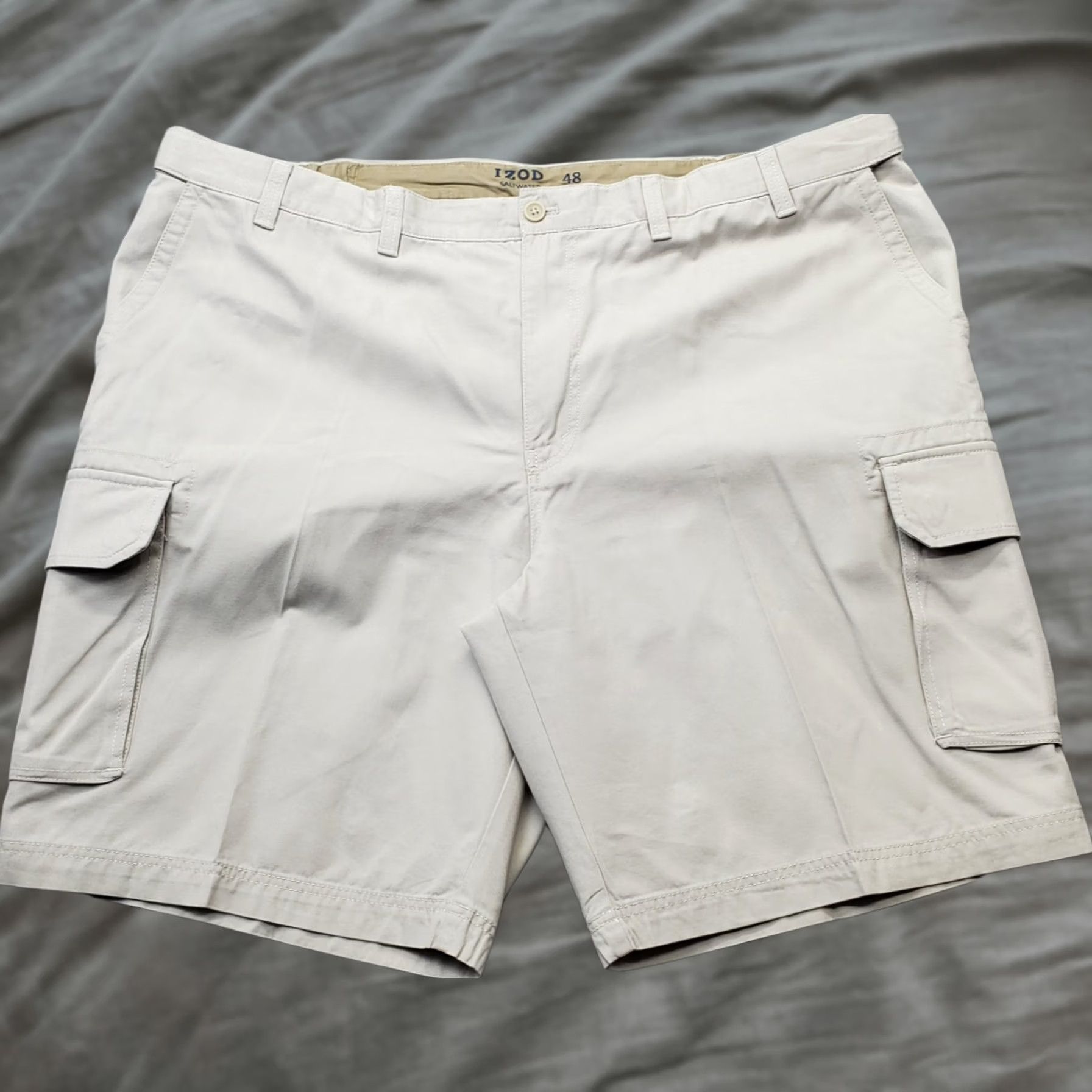 Izod IZOD Mens Cargo Shorts Tan 48 Saltwater Flat Front Regular Fit Utility Pocket Short Size US 32 / EU 48 - 1 Thumbnail