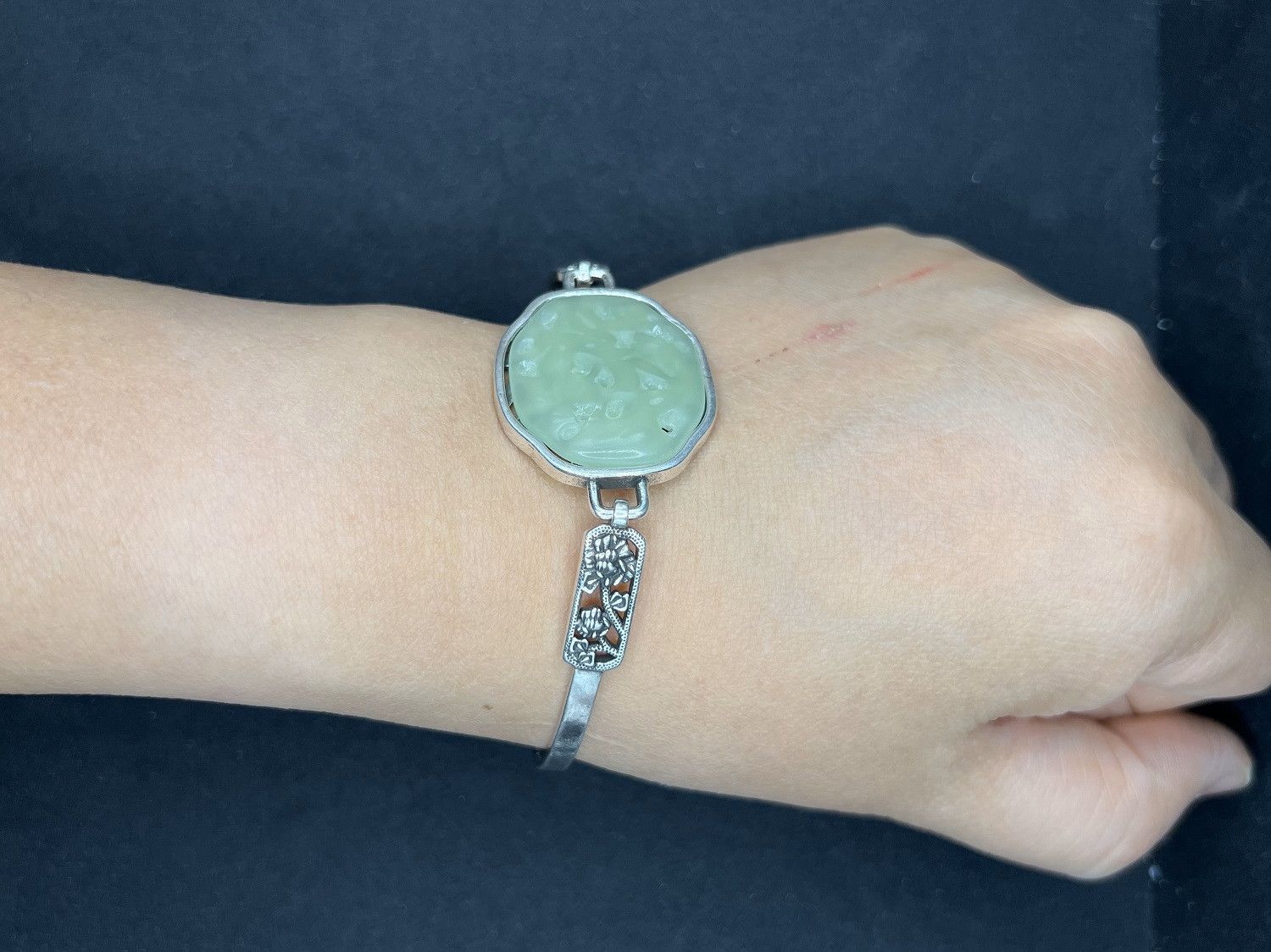 Jewelry Green Jade Silver Bracelet Size ONE SIZE - 6 Thumbnail