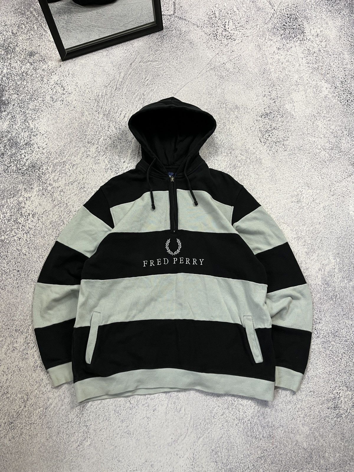 Vintage Y2K Half Zip Fred Perry Hoodie Embroidered Logo