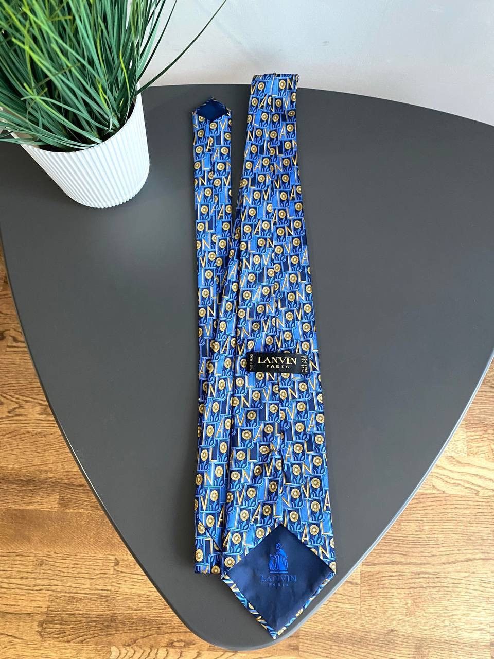 Lanvin Lanvin Paris Silk Tie Blue Monogram Pattern, Made in France Size ONE SIZE - 6 Thumbnail