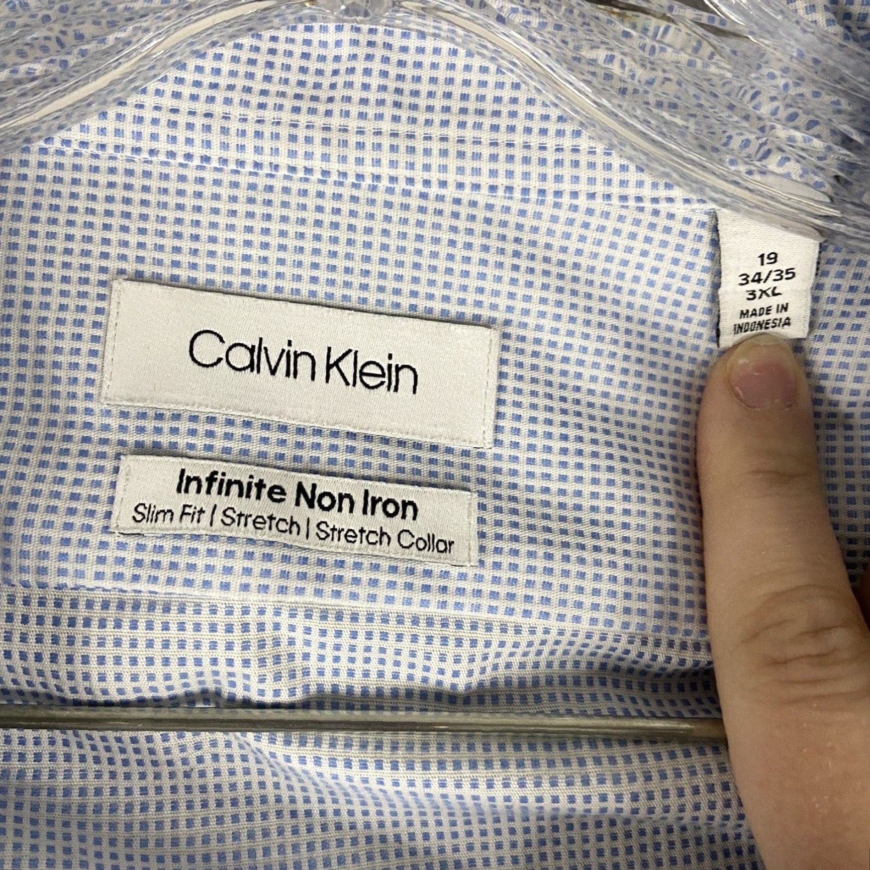 Calvin Klein CALVIN KLEIN Slim Fit Blue Long Sleeve Dress Shirt 3XL Mens Size 48R - 6 Thumbnail