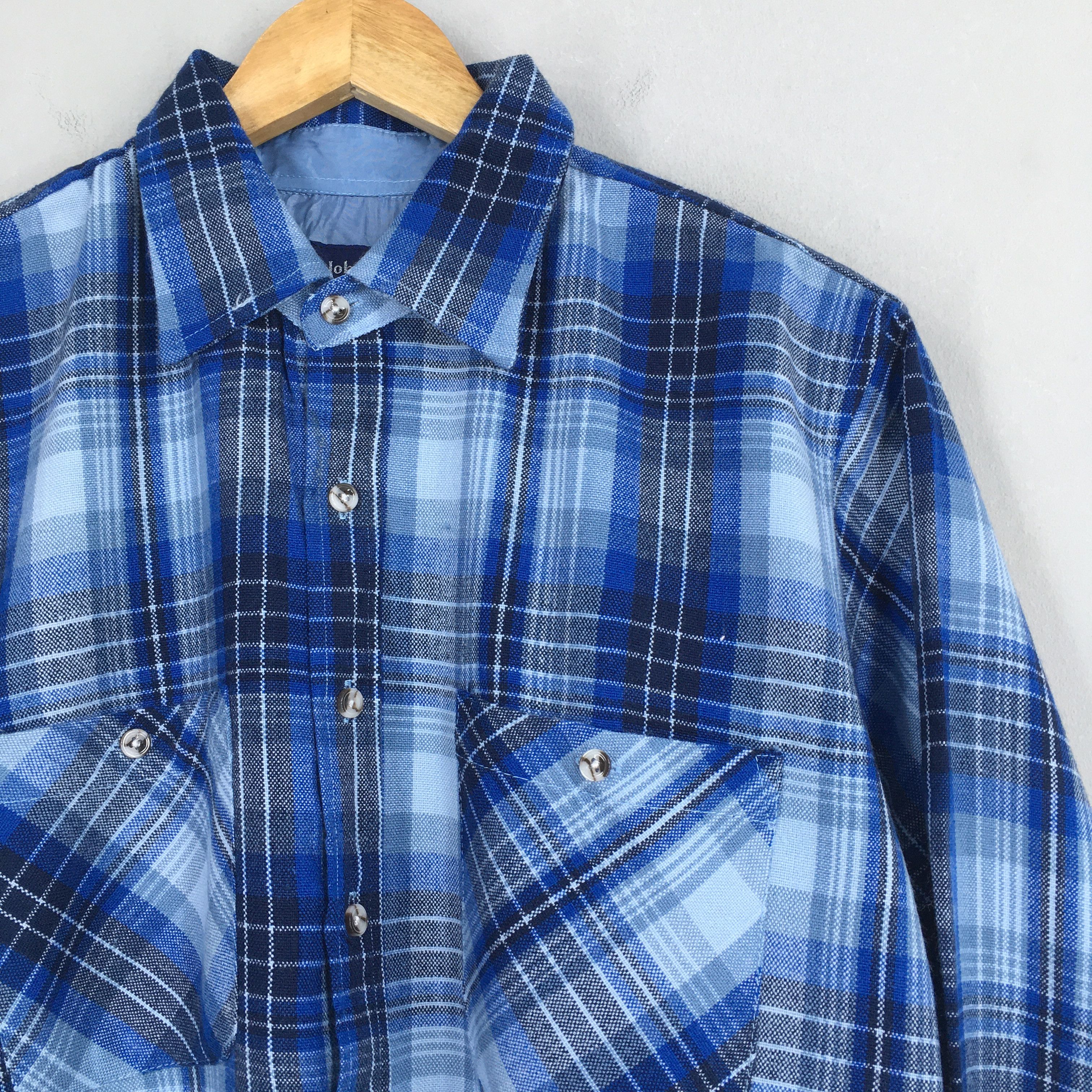 Flannel Vintage Plaid Shadow Checked Tartan Blue Flannel Shirt Large Size US L / EU 52-54 / 3 - 2 Thumbnail