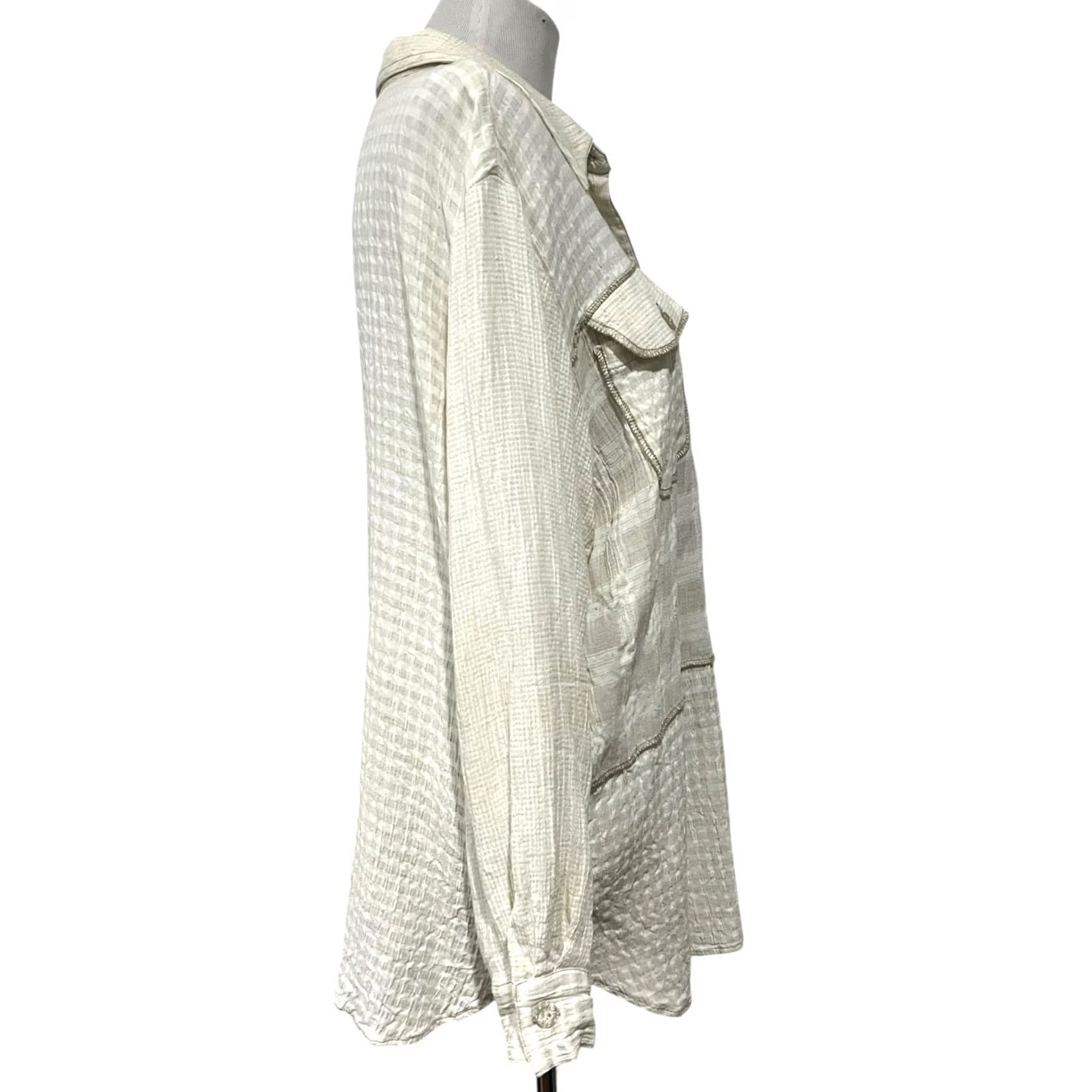 Vintage VINTAGE Saint Germain Paris Womens Blouse Button Up Top Beige Cream Check Pockets L Size L / US 10 / IT 46 - 7 Thumbnail
