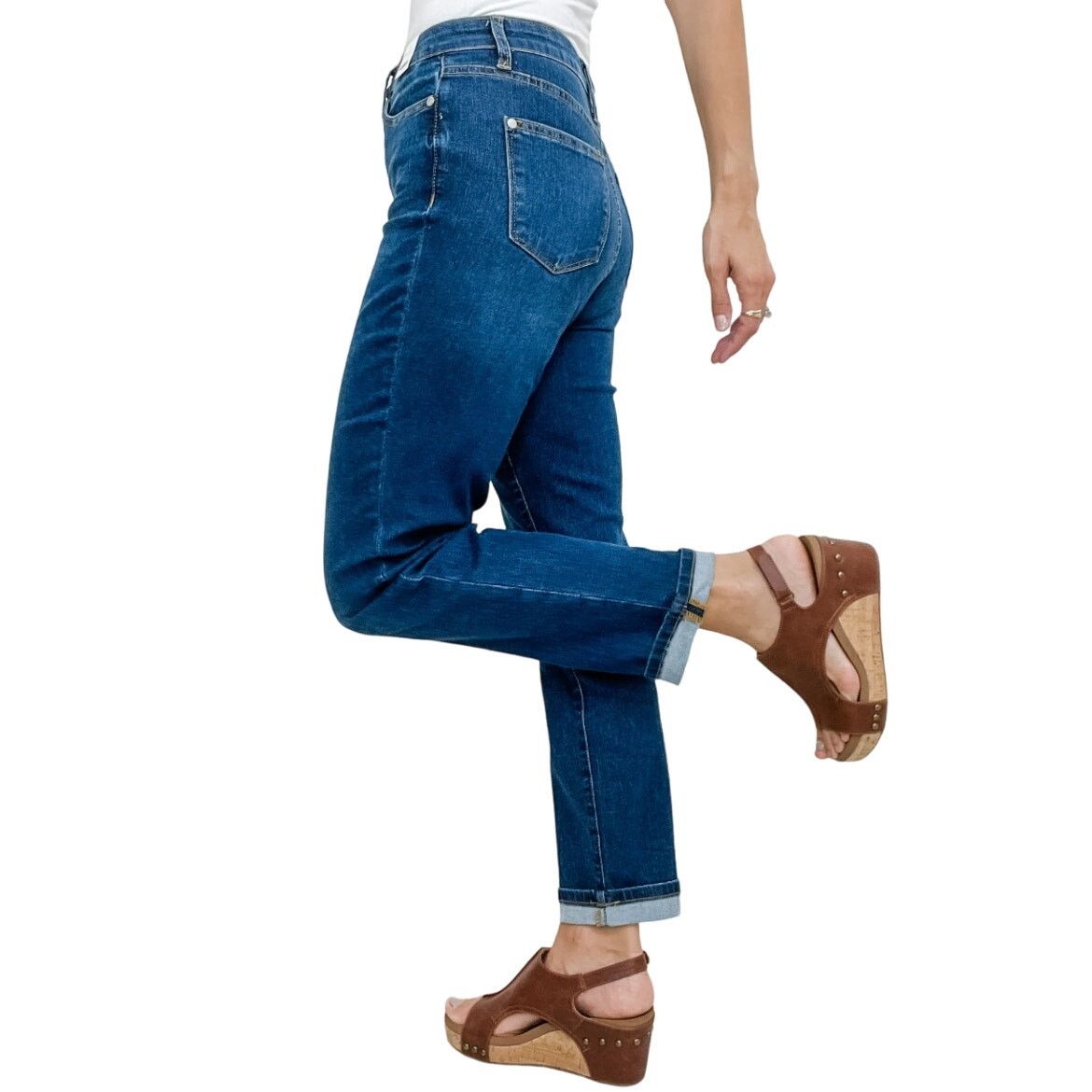 Judy Blue Judy Blue COOL SUMMER Hi-Rise Cuffed Boyfriend Jeans Size 27" / US 4 / IT 40 - 2 Thumbnail