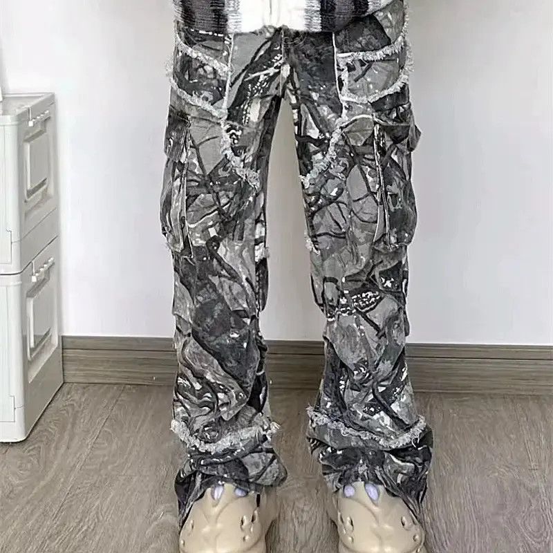 Japanese Brand Stacked Flared Camo Cargo Pant Size US 33 - 4 Thumbnail
