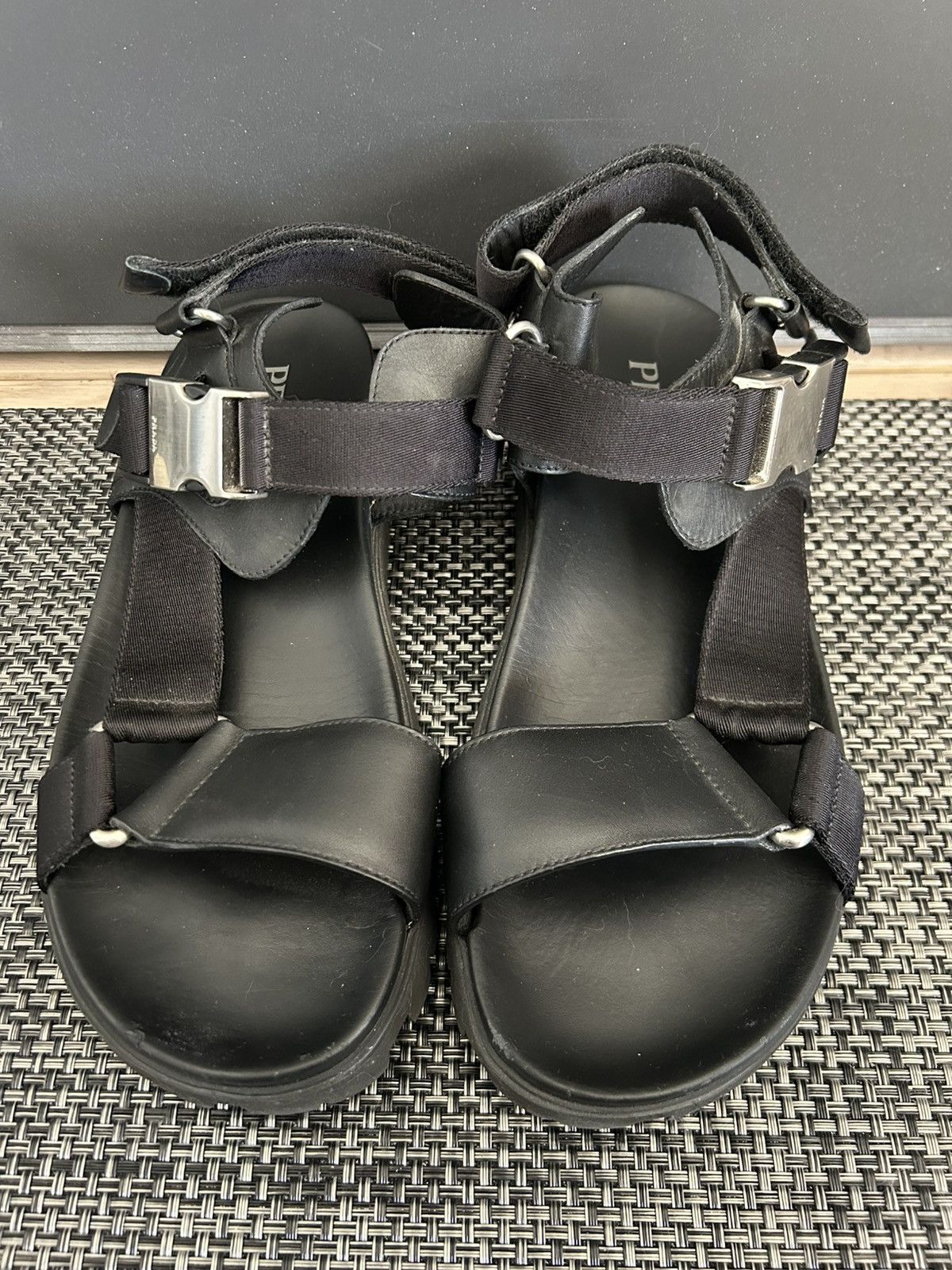 Prada *PRADA* Black Sporty Nylon & Leather Tape Strap Sandals 10 Size US 10 / EU 43 - 1 Thumbnail