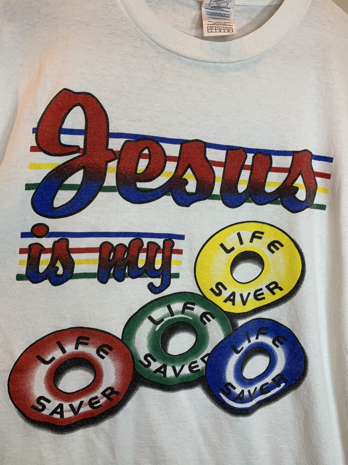 Vintage RARE Vintage 90’s Jesus Christ Is My Life Saver Parody Shirt Size US L / EU 52-54 / 3 - 2 Thumbnail