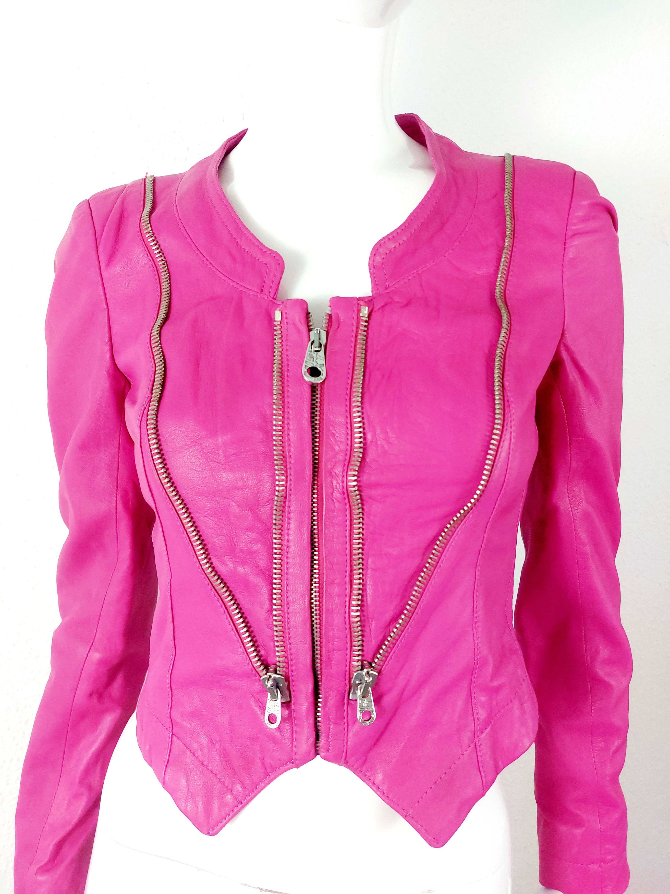 Miss Sixty Miss Sixty Hot Pink Leather Biker Moto Zip Barbie Jacket Size S / US 4 / IT 40 - 3 Thumbnail