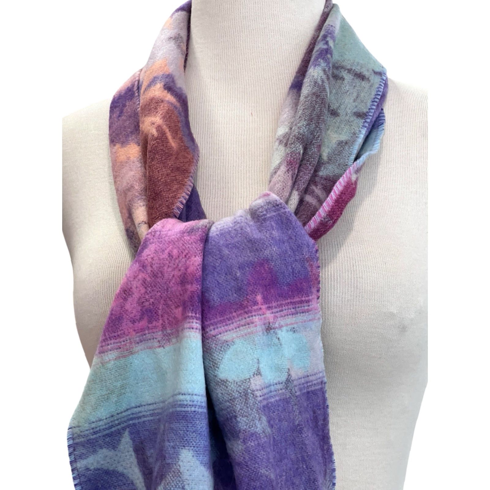 Vintage VINTAGE German 100% Cashmere Hand Tailored Floral Pink Blue Purple Scarf 11x68 Size ONE SIZE - 3 Thumbnail