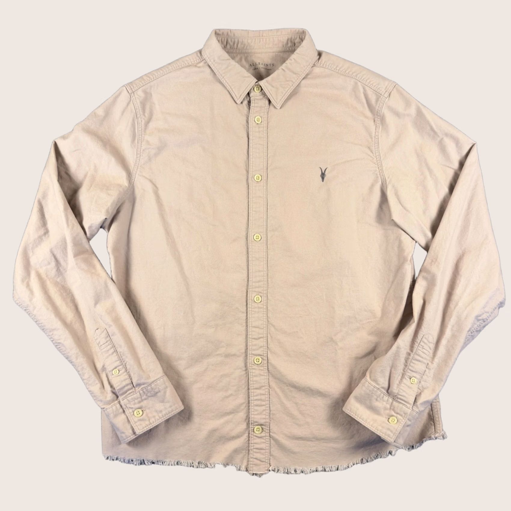 Allsaints AllSaints Shirt Mens Large Beige Solid Long Sleeve Button Up Raw Hem Casual Size US L / EU 52-54 / 3 - 1 Thumbnail