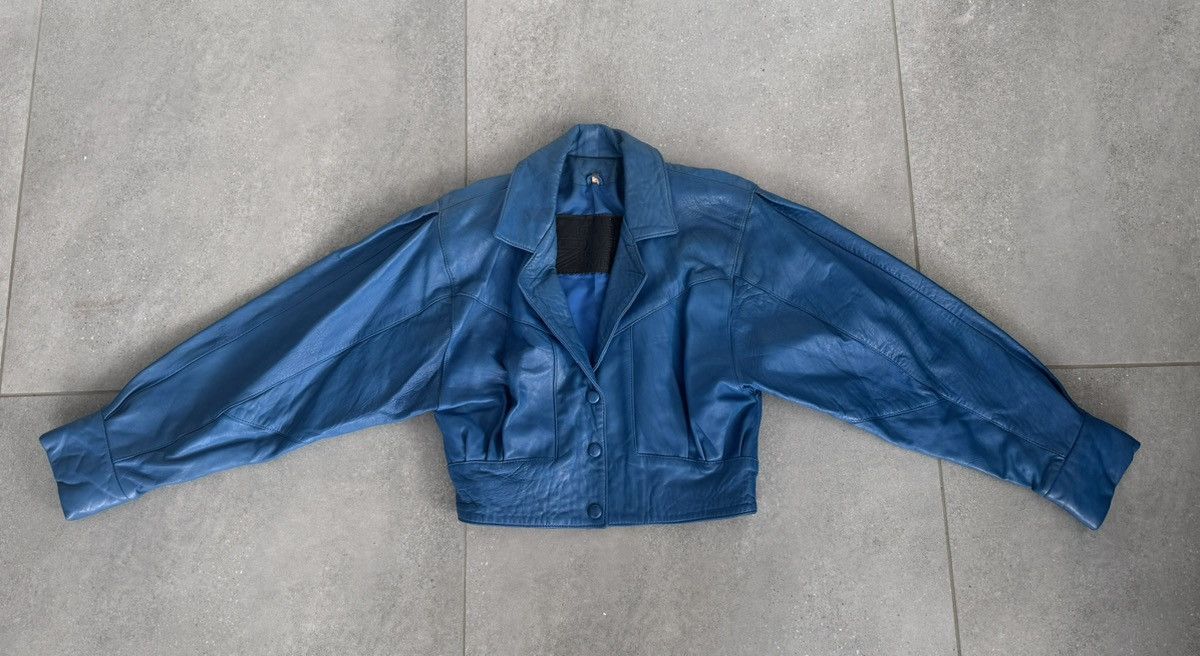 Vintage Vintage Sardar genuine leather blue cropped jacket Size S / US 4 / IT 40 - 1 Thumbnail